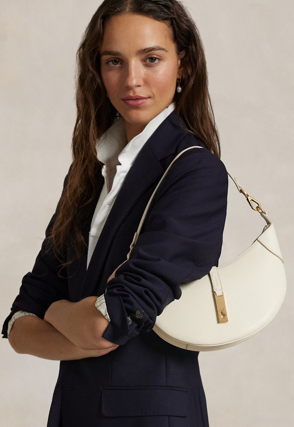 RALPH LAUREN WOMEN Polo ID Leather Mini Shoulder Bag Ivory