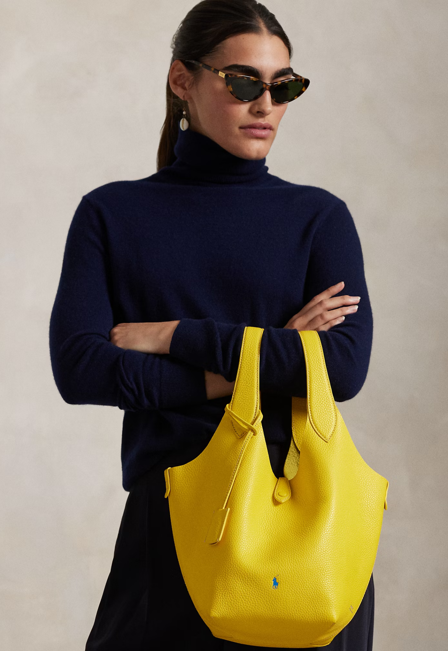RALPH LAUREN WOMEN Polo Play Leather Tote Canary Yellow
