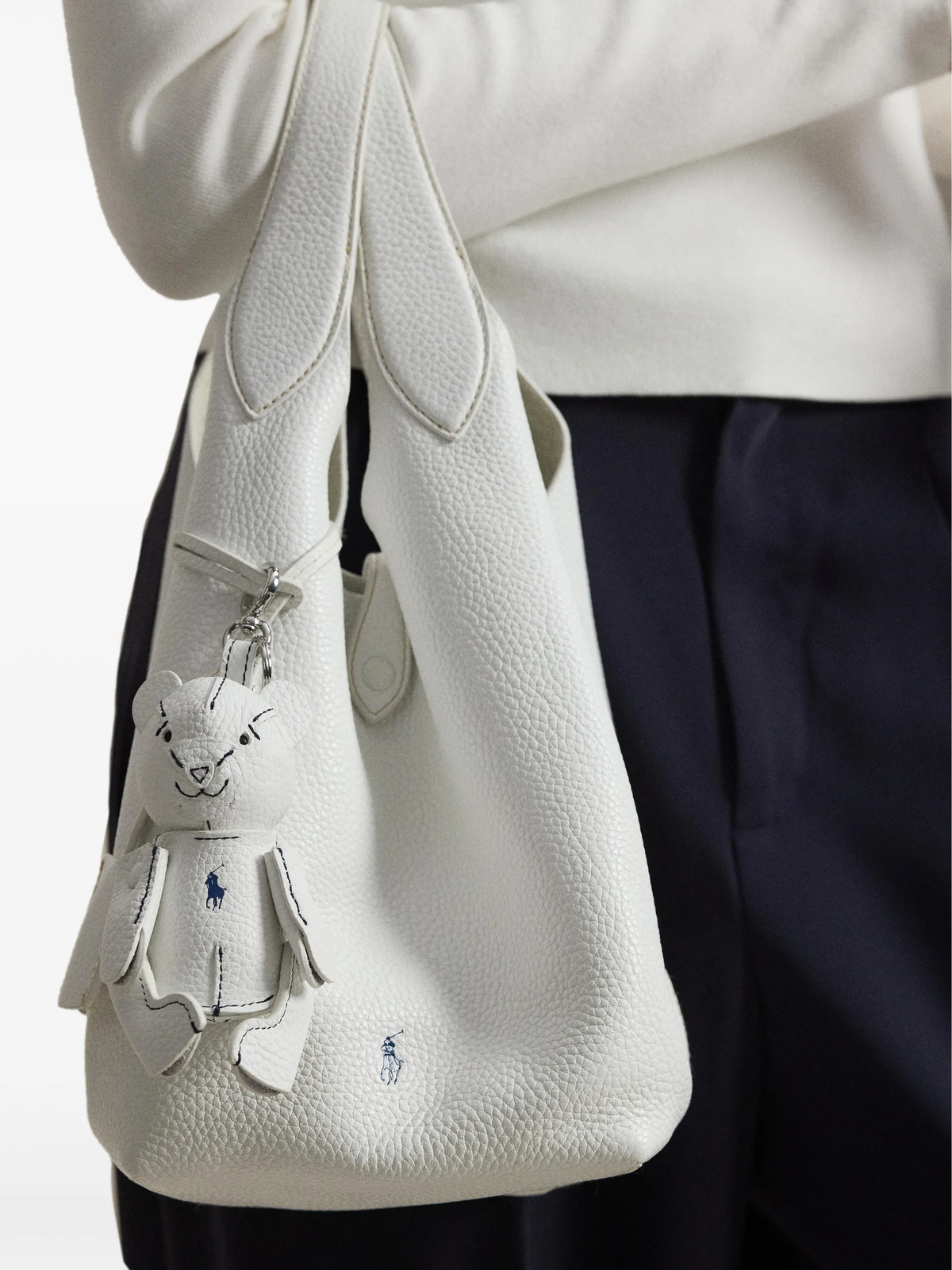RALPH LAUREN WOMEN Polo Bear Leather Bag Charm White