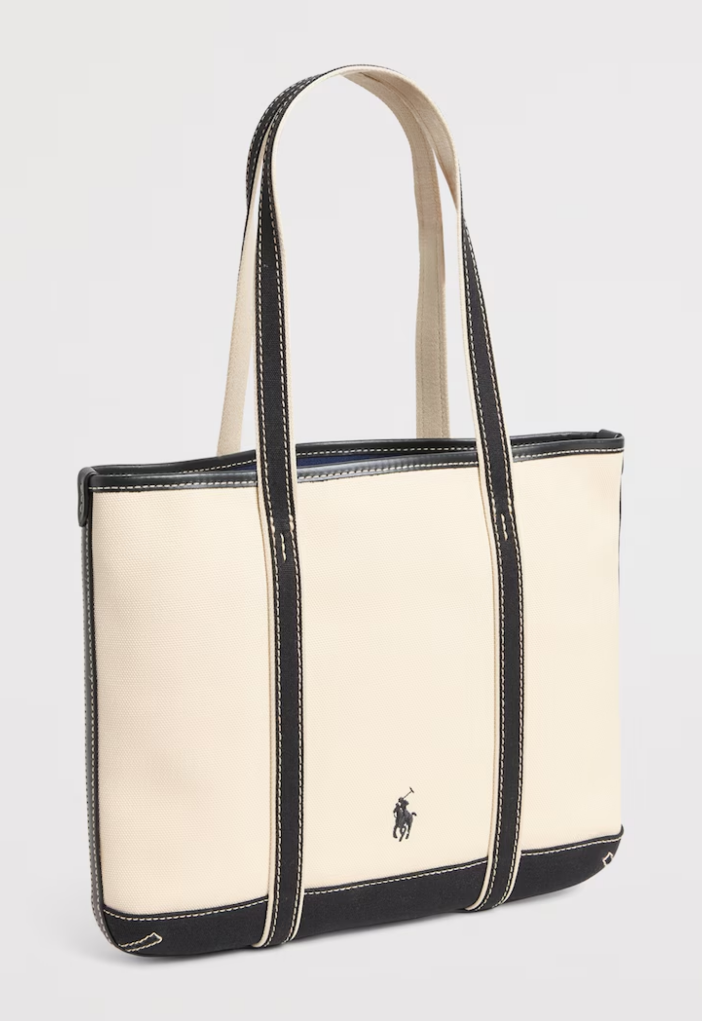 RALPH LAUREN WOMEN Polo Bear Canvas Small Shopper Tote Ecru/Black