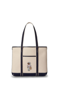 RALPH LAUREN WOMEN Polo Bear Canvas Small Shopper Tote Ecru/Newport Navy