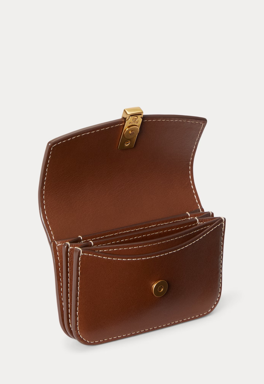 RALPH LAUREN WOMENS Polo ID Leather Fold-Over Card Case Cuoio