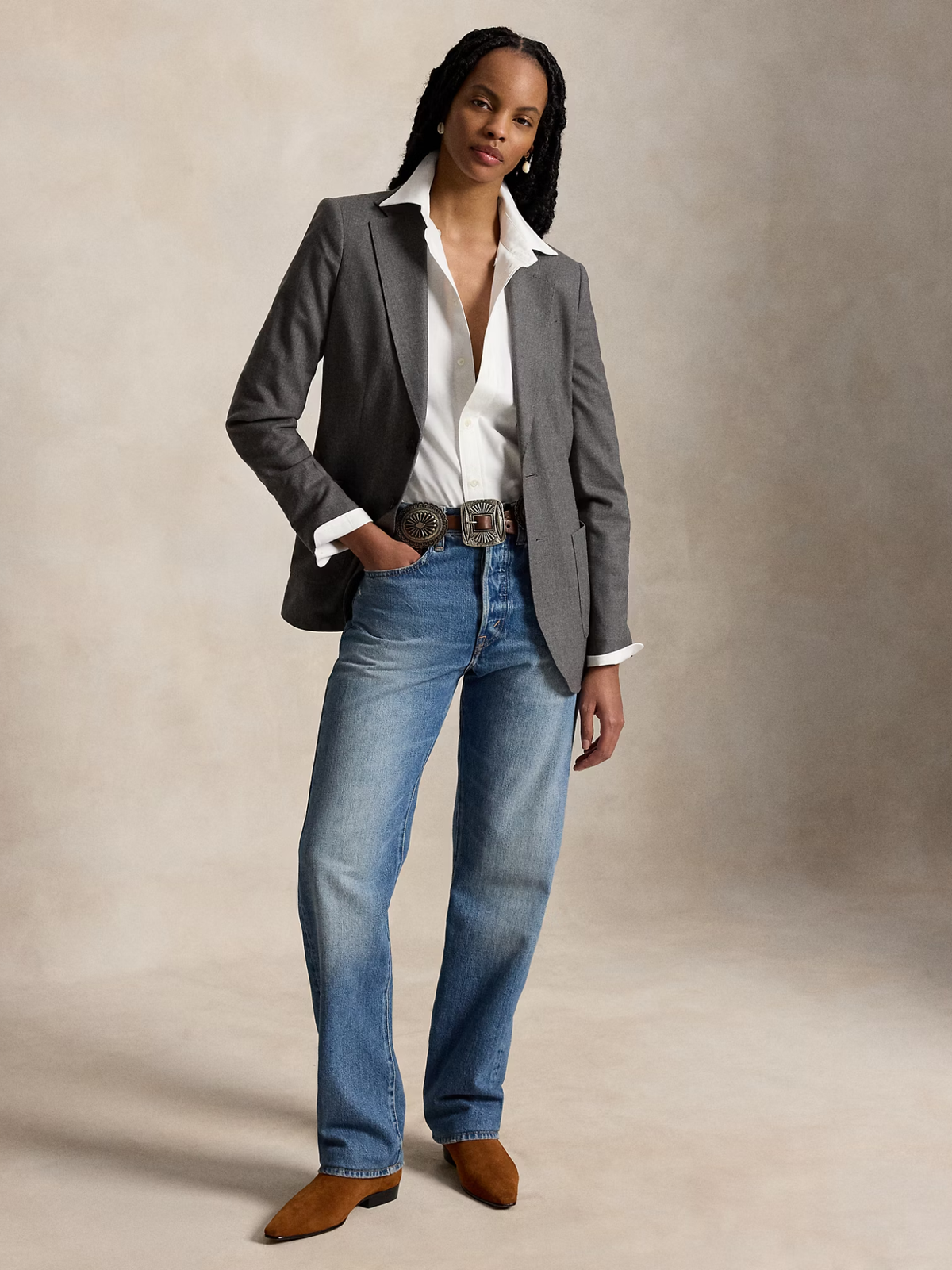 RALPH LAUREN WOMEN The Iconic Stretch Slim Fit Oxford Shirt White