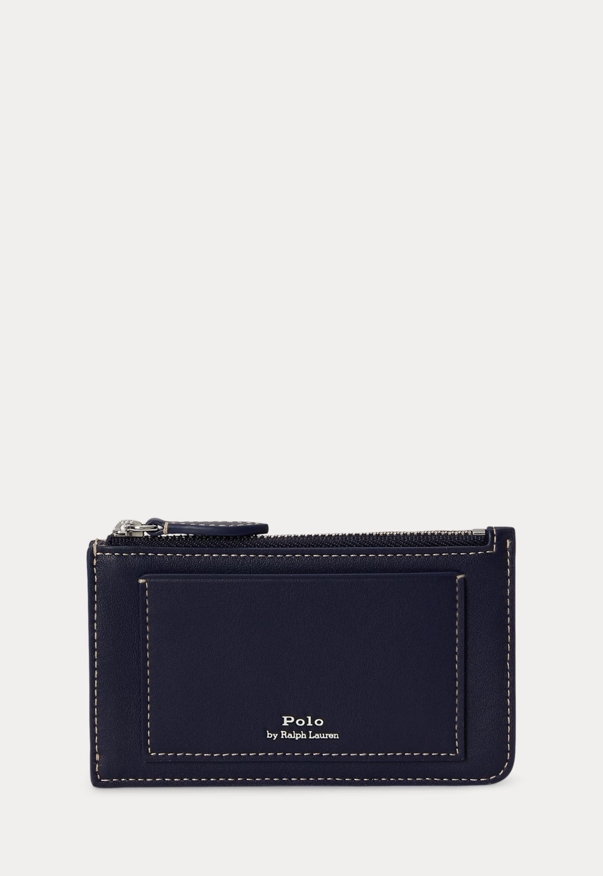 RALPH LAUREN WOMENS Polo Bear Leather Zip Card Case Newport Navy