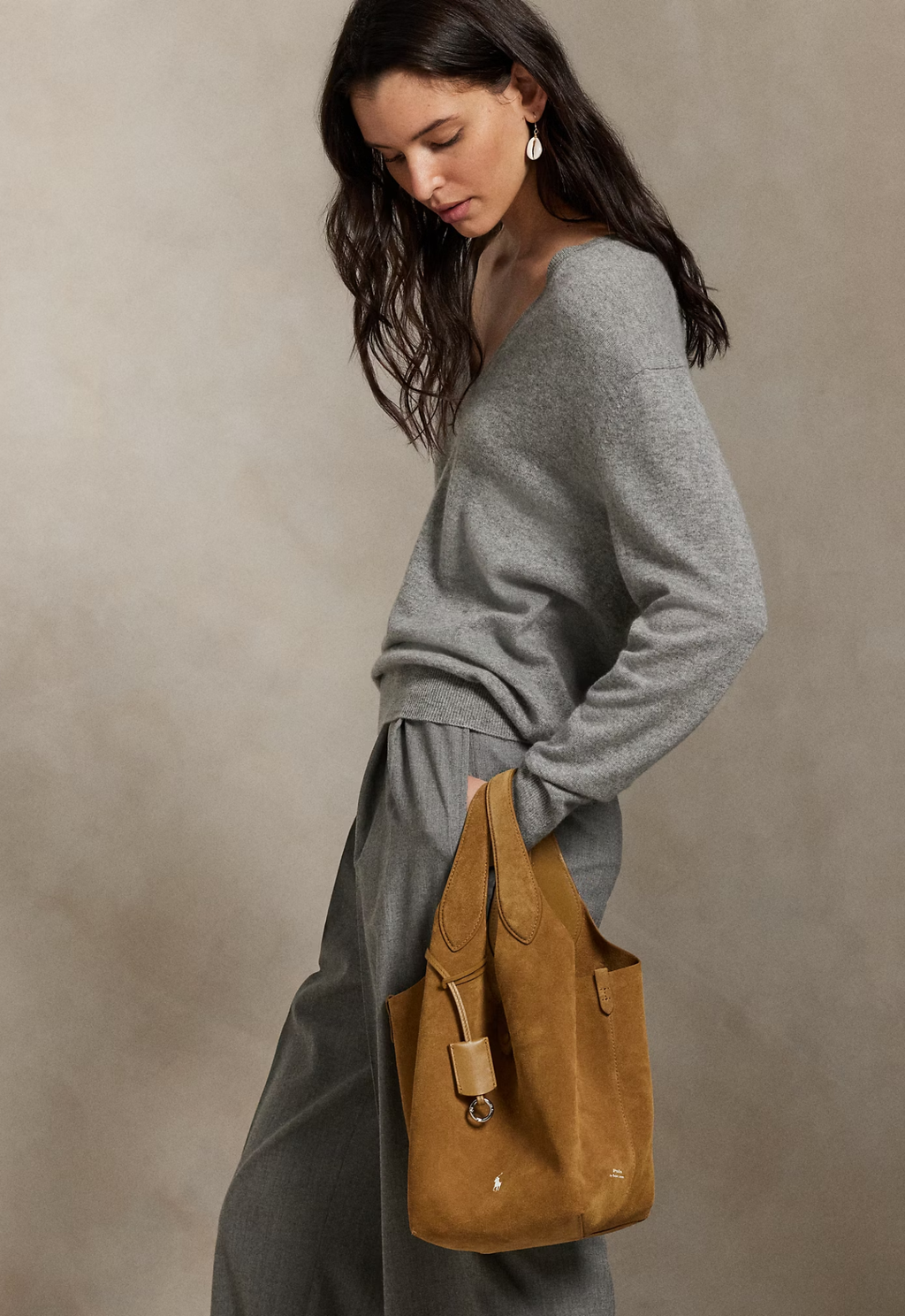 RALPH LAUREN WOMEN Polo Play Suede Tote Caramel