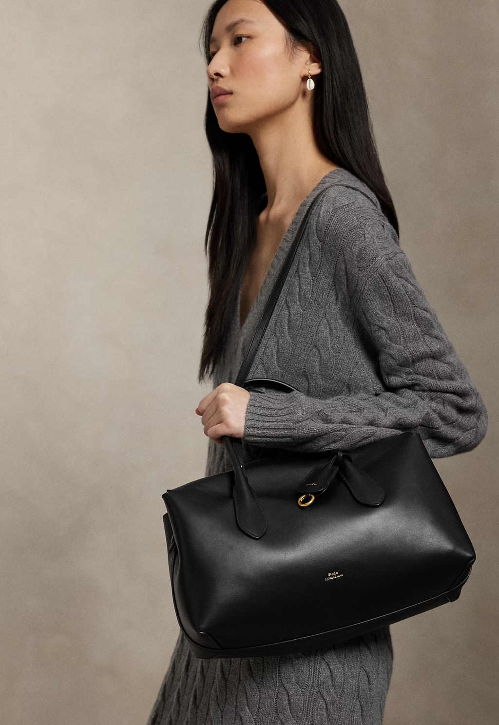 RALPH LAUREN WOMEN Bellport Leather Satchel Black