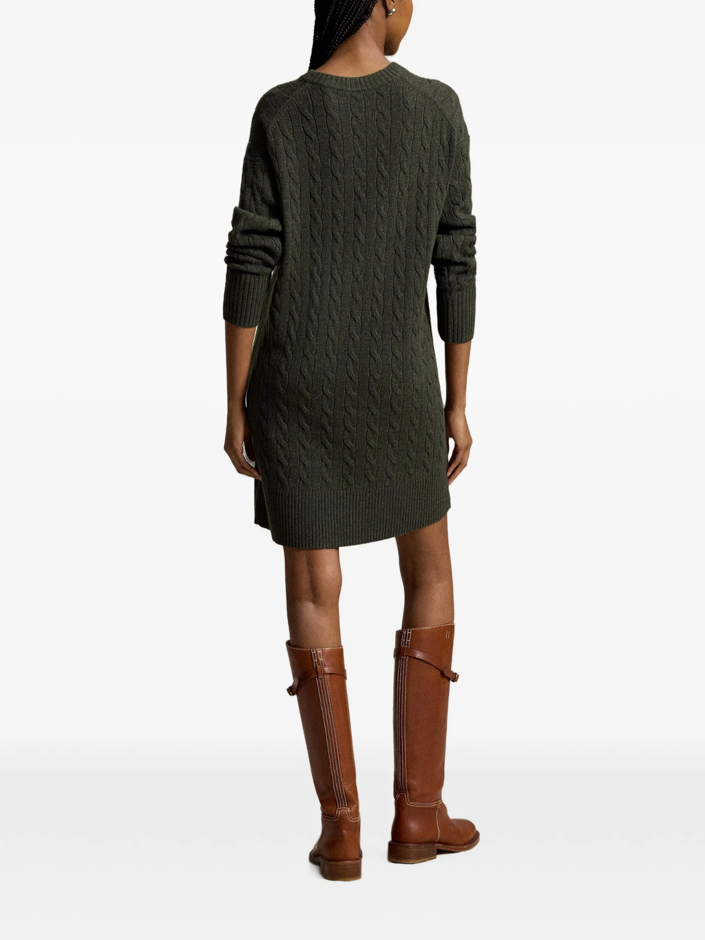 RALPH LAUREN WOMEN Cable-knit Wool-Cashmere Dress Olive Umber Heather