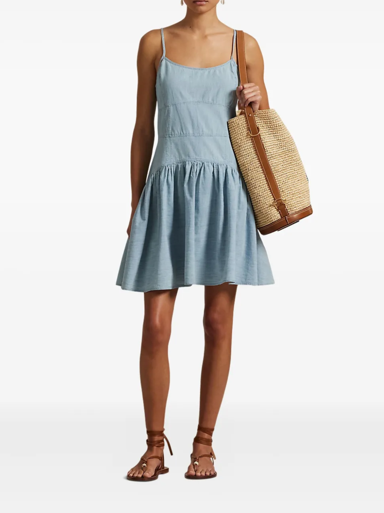 RALPH LAUREN WOMEN Panelled Cotton Chambray Dress Blue