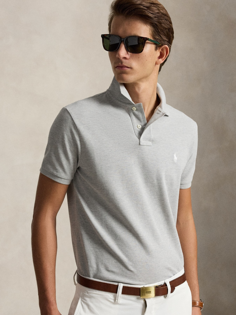 RALPH LAUREN The Iconic Custom Slim Fit Mesh Polo Spring Heather