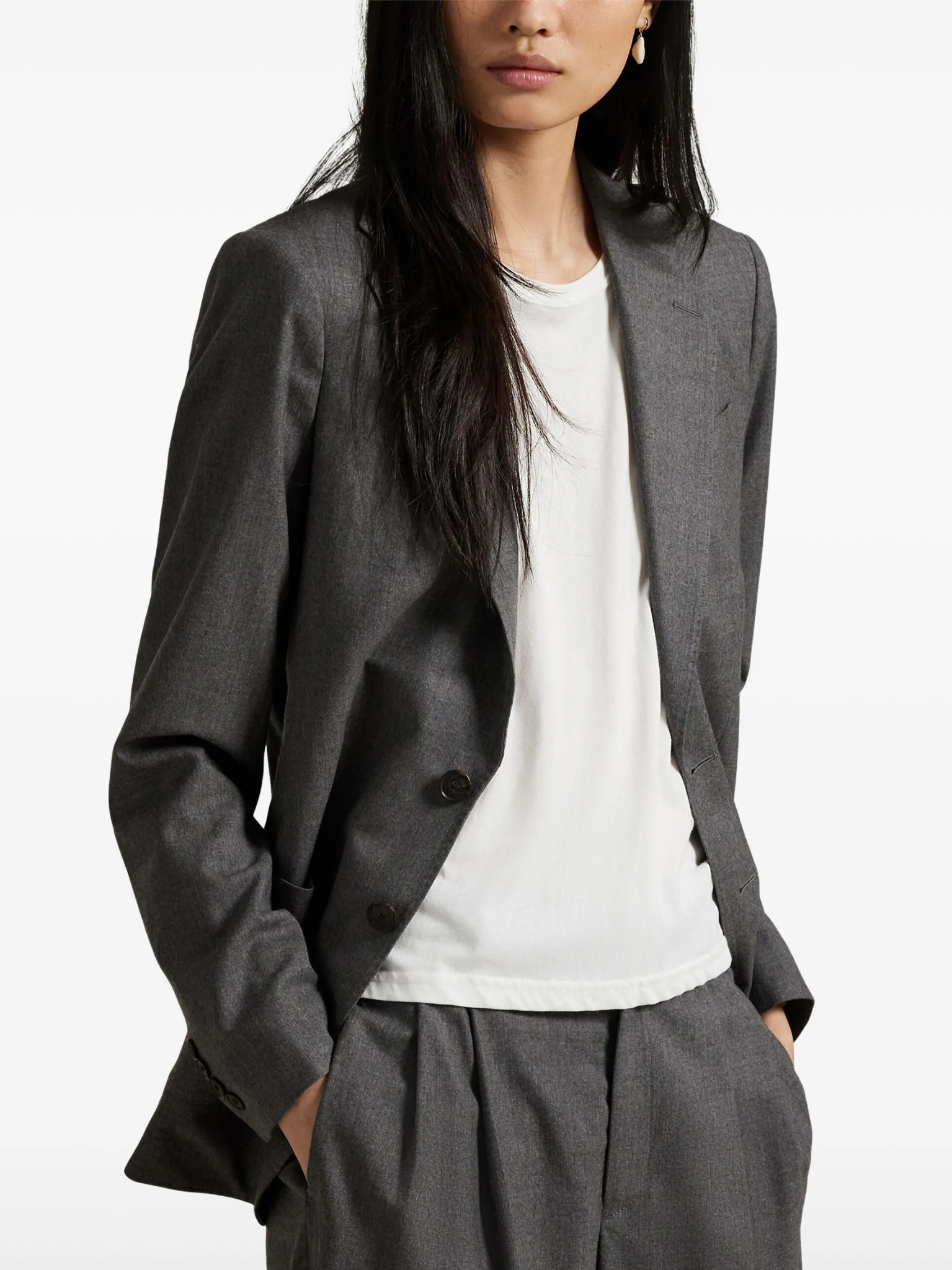 RALPH LAUREN WOMEN Single-breasted Doeskin Wool Blazer Med Grey Melange