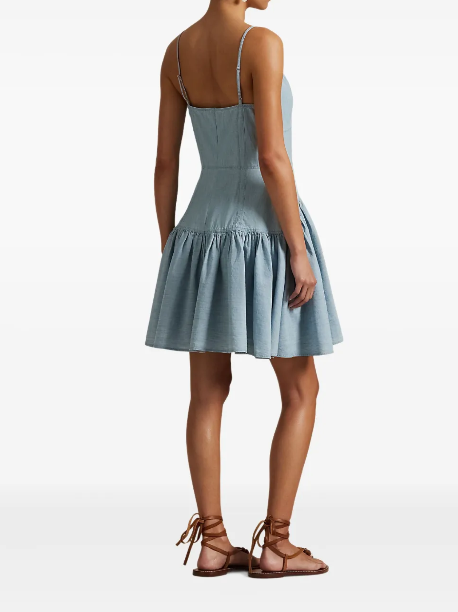 RALPH LAUREN WOMEN Panelled Cotton Chambray Dress Blue