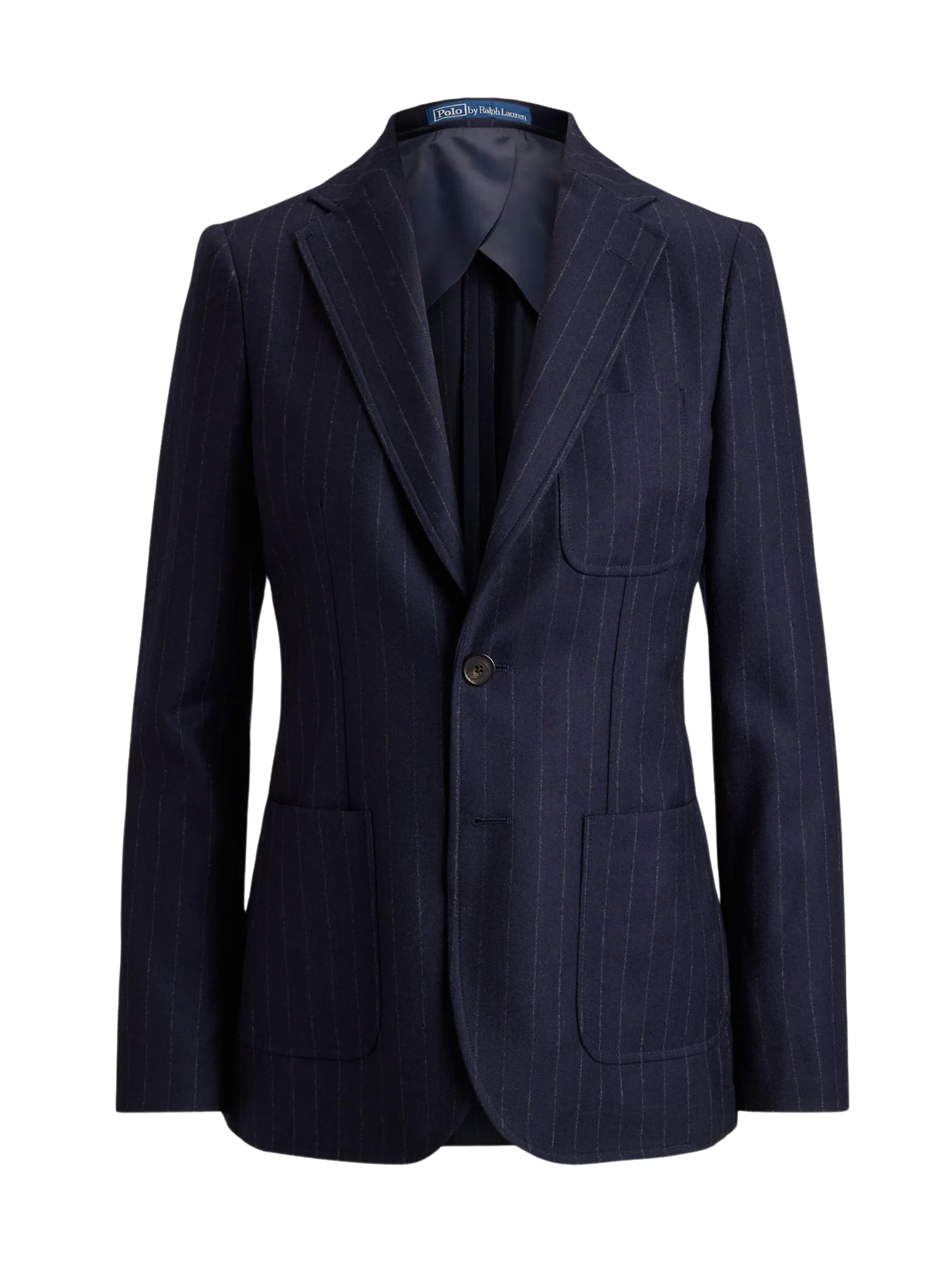RALPH LAUREN WOMEN Single-breasted Pinstripe Wool Blazer Navy/Chalk Stripe