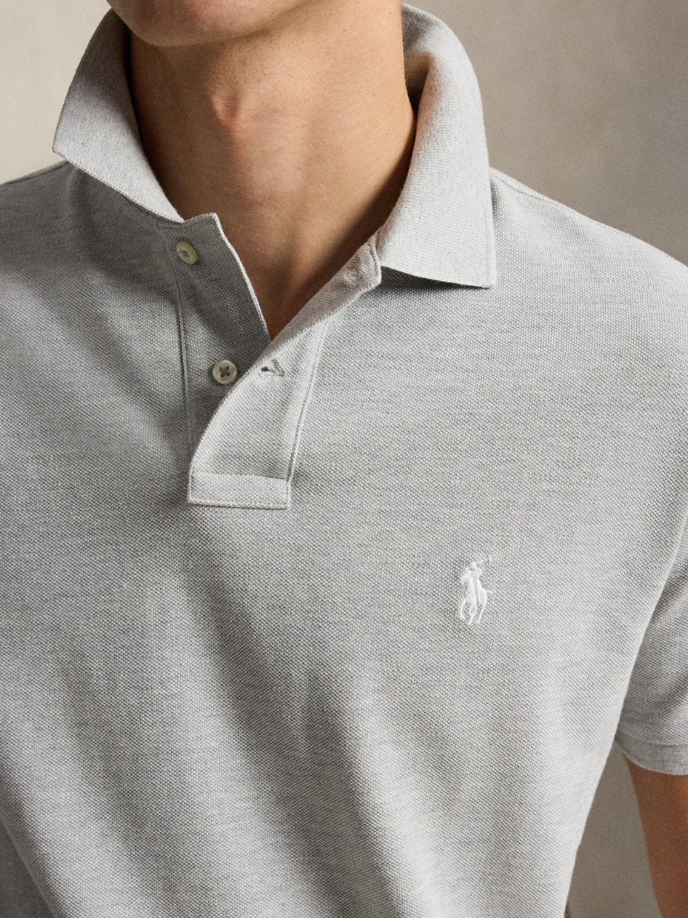 RALPH LAUREN The Iconic Custom Slim Fit Mesh Polo Spring Heather
