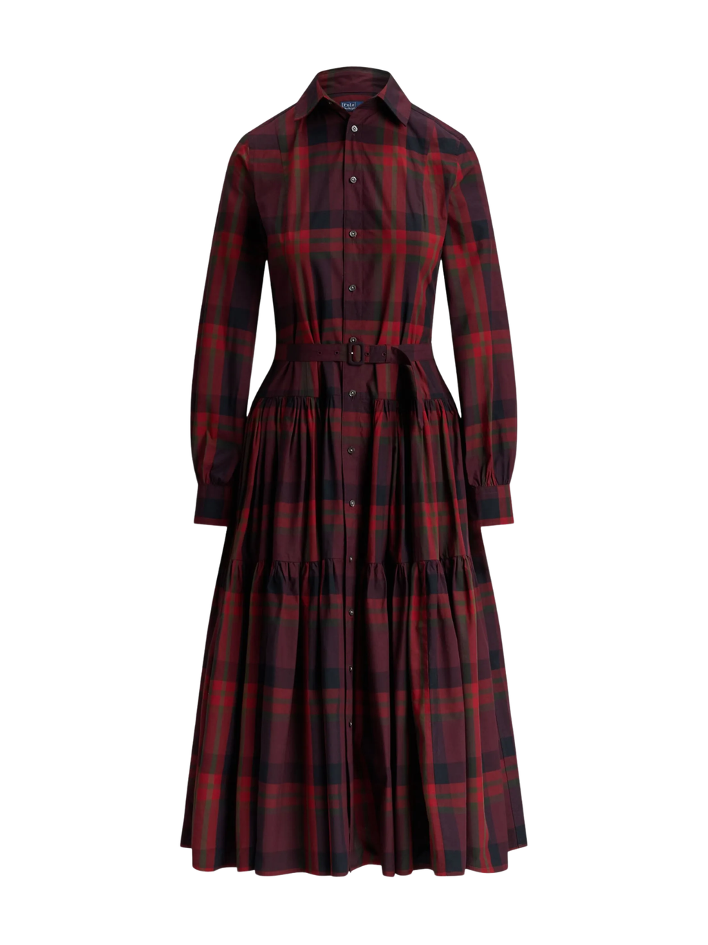 RALPH LAUREN WOMEN Plaid Tiered Shirtdress Red