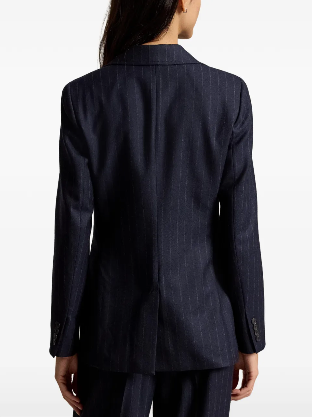 RALPH LAUREN WOMEN Single-breasted Pinstripe Wool Blazer Navy/Chalk Stripe