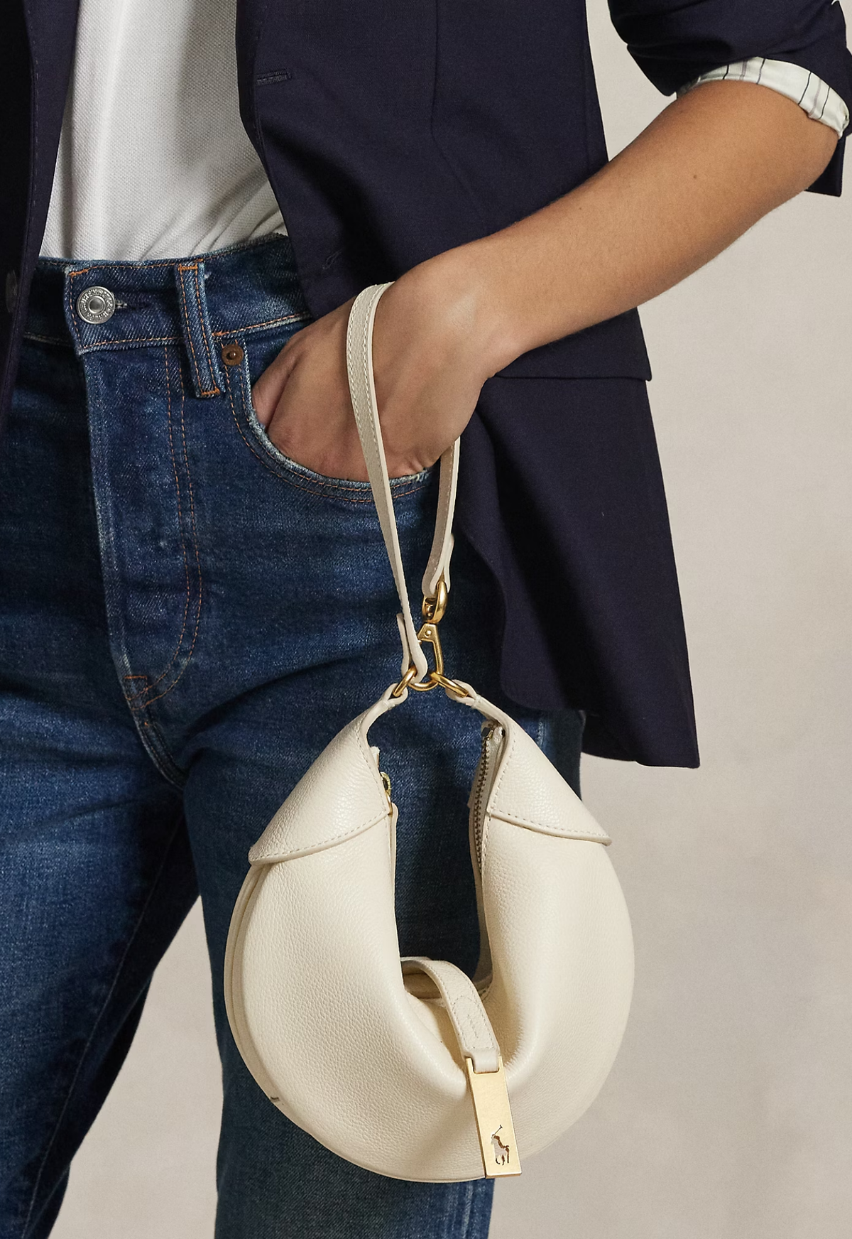RALPH LAUREN WOMEN Polo ID Leather Mini Shoulder Bag Ivory