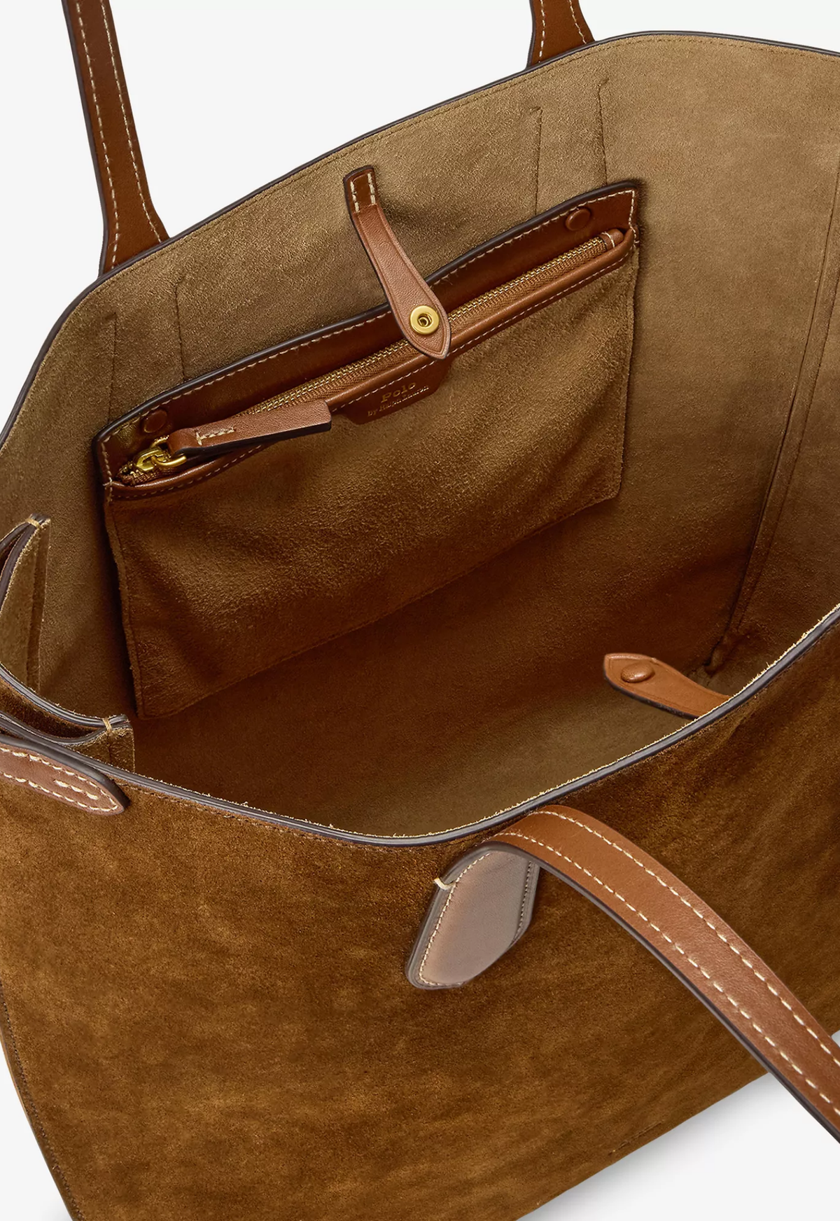 RALPH LAUREN WOMEN Bellport Large Suede Tote Bag Cinnamon/Cuoio