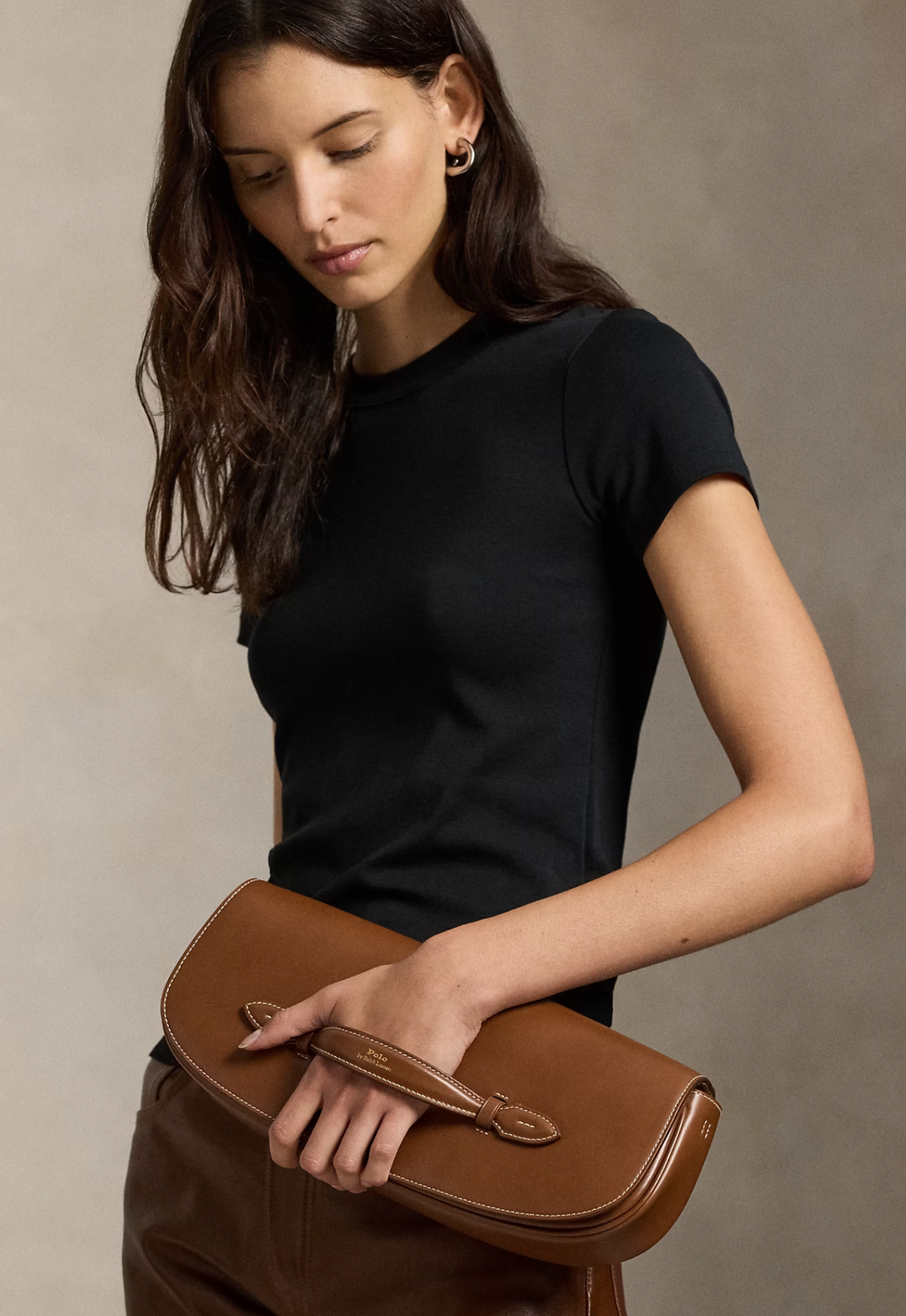 RALPH LAUREN WOMEN Bellport Leather Long-Flap Clutch Cuoio