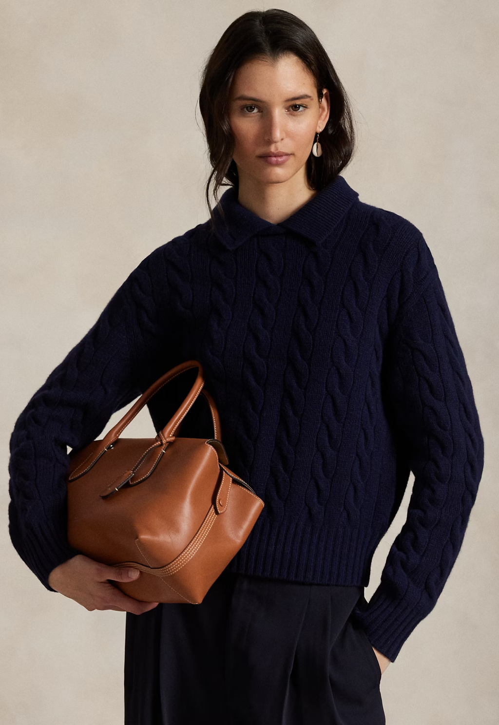 RALPH LAUREN WOMEN Bellport Leather Satchel Cognac