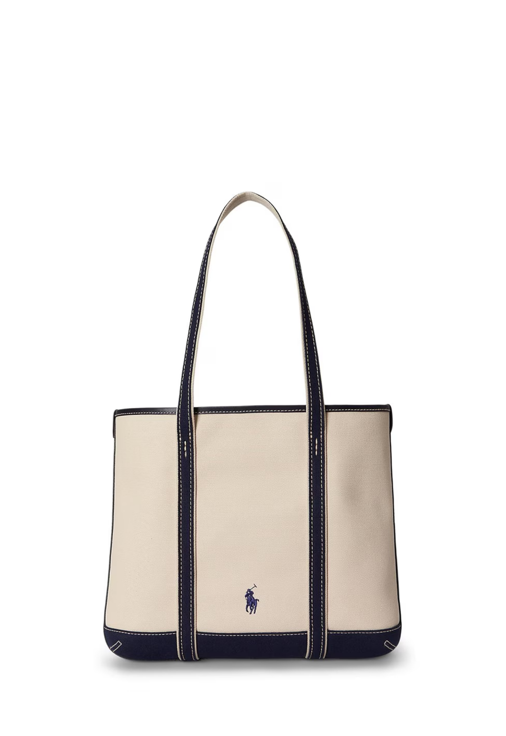 RALPH LAUREN WOMEN Polo Bear Canvas Small Shopper Tote Ecru/Newport Navy
