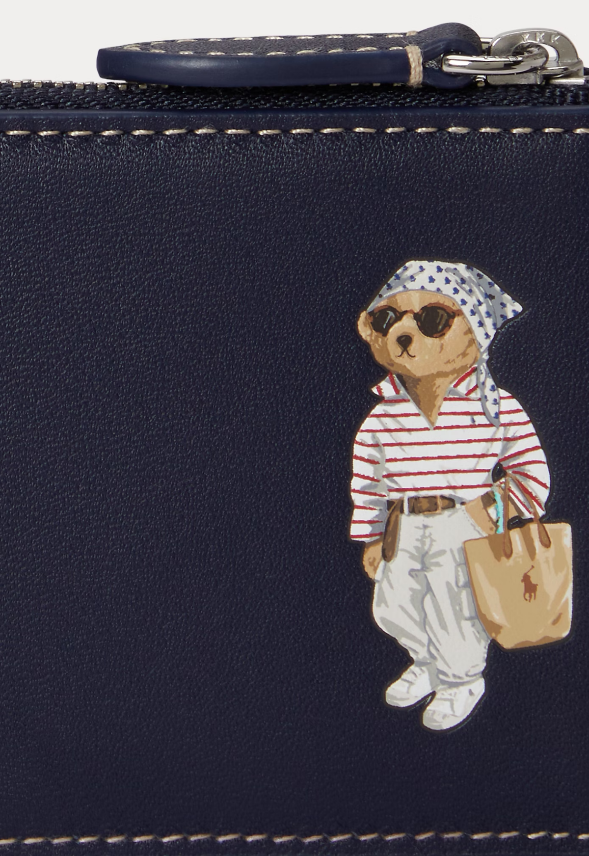 RALPH LAUREN WOMENS Polo Bear Leather Zip Card Case Newport Navy