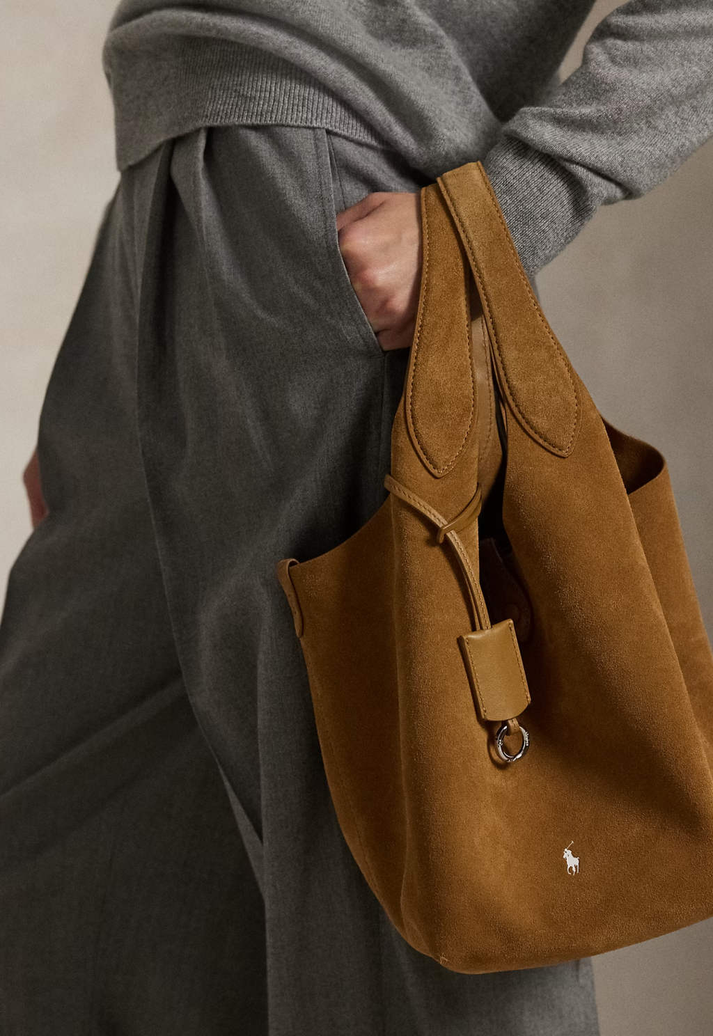 RALPH LAUREN WOMEN Polo Play Suede Tote Caramel