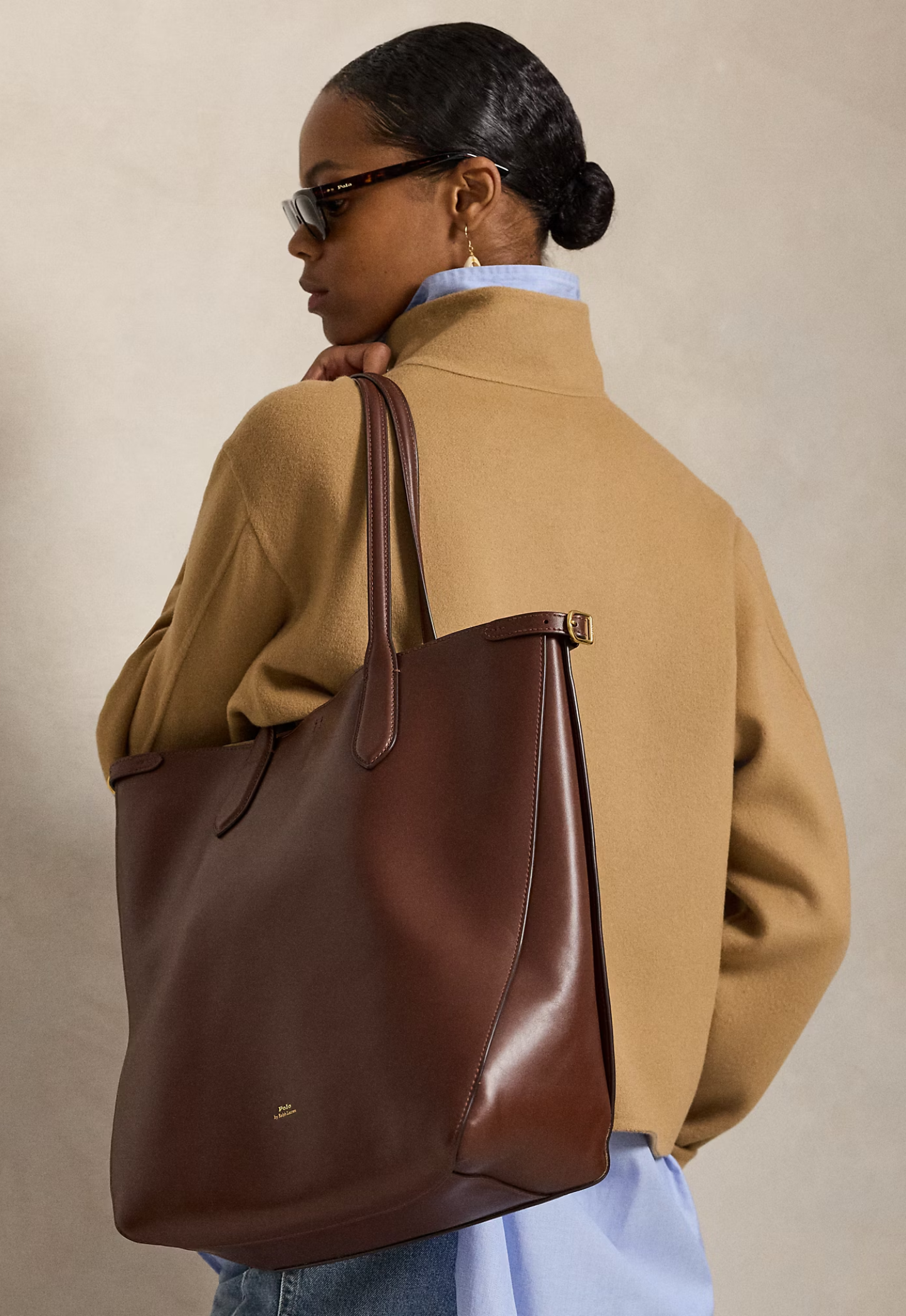 RALPH LAUREN WOMEN Bellport Leather North-South Tote Acorn