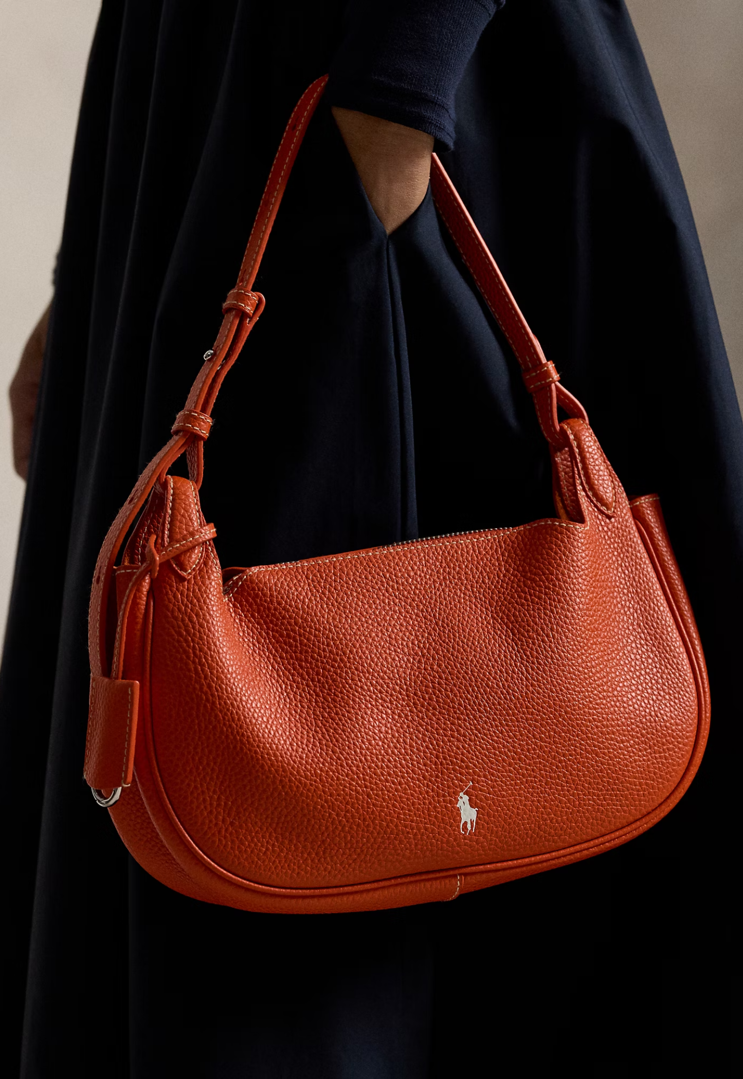 RALPH LAUREN WOMEN Polo Play Leather Shoulder Bag Sunset Orange