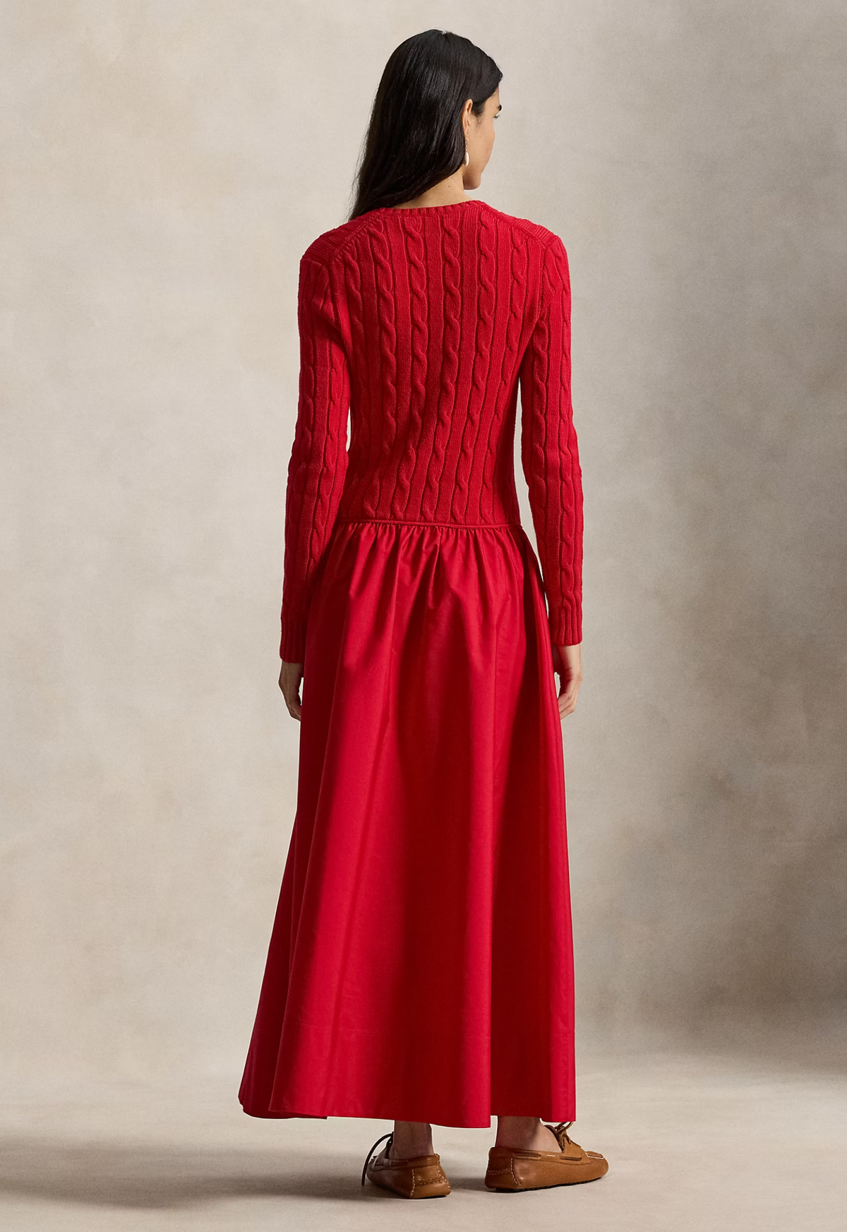 RALPH LAUREN WOMENS Cable-Knit Bodice Cotton Dress Red