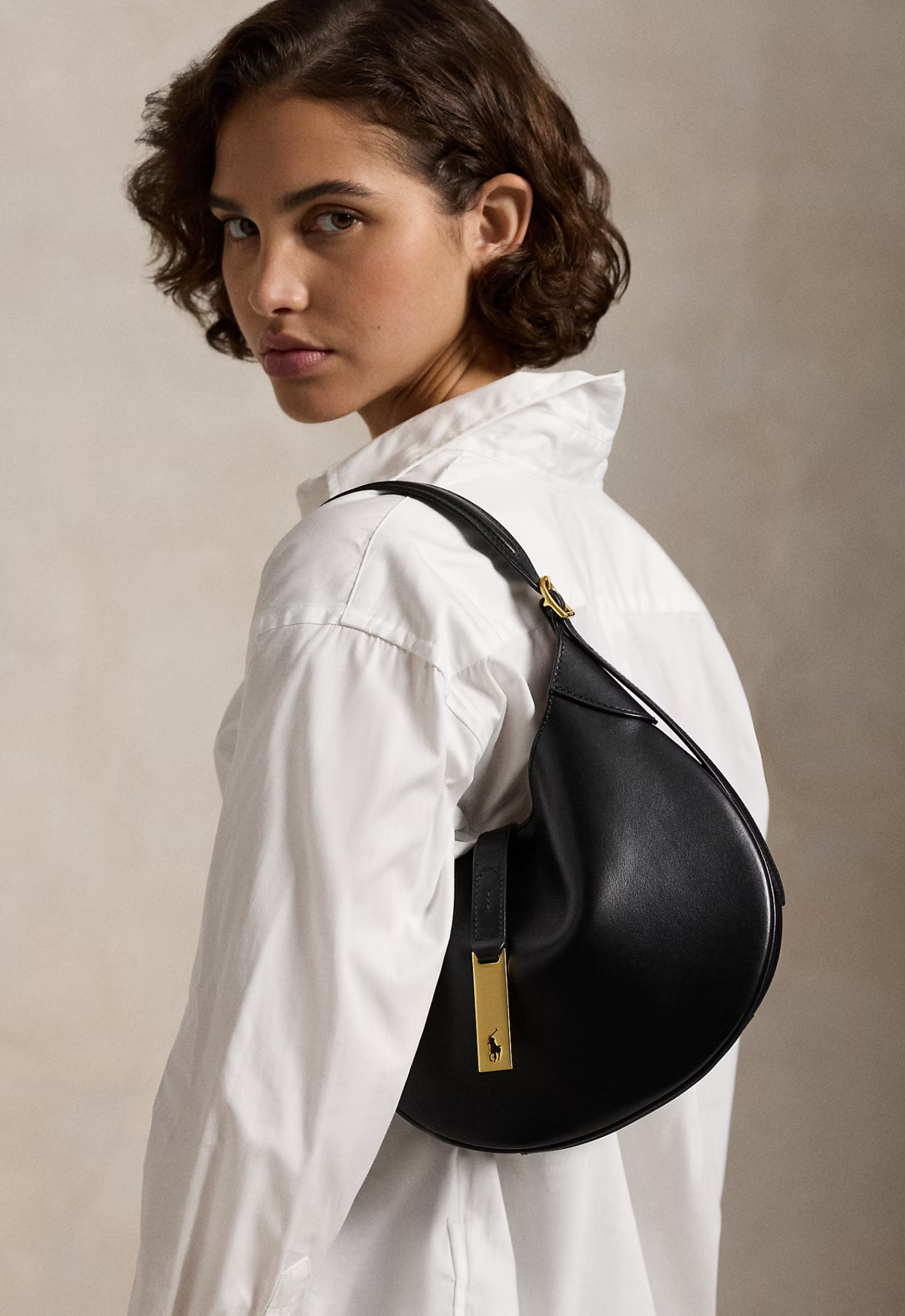 RALPH LAUREN WOMEN Polo ID Leather Small Shoulder Bag Black