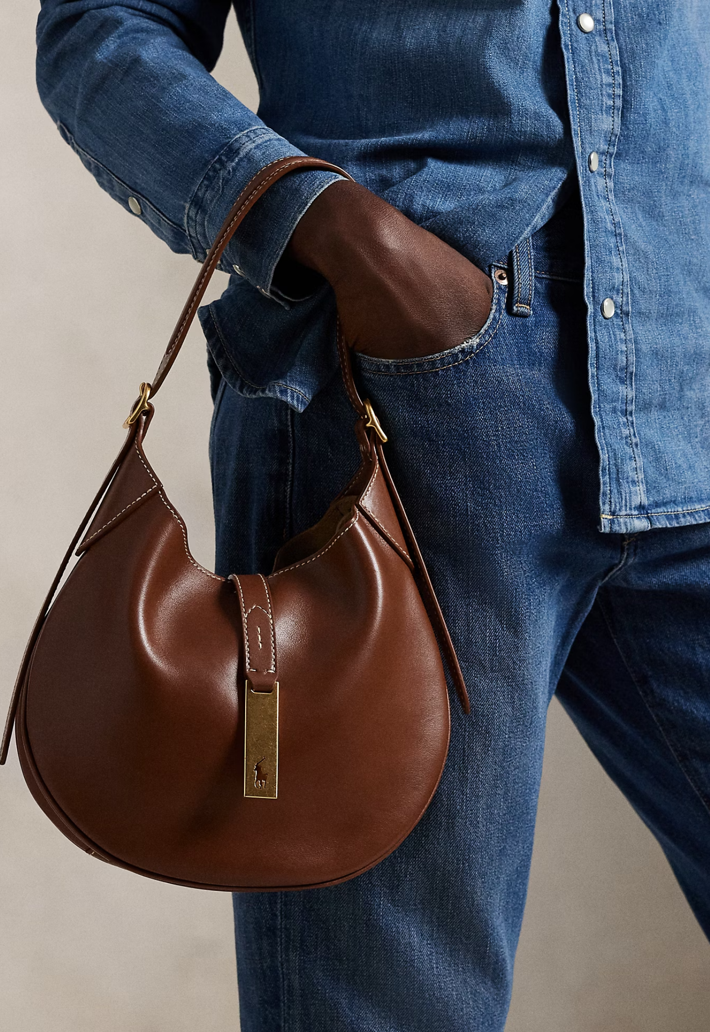 RALPH LAUREN WOMEN Polo ID Leather Small Shoulder Bag Cuoio