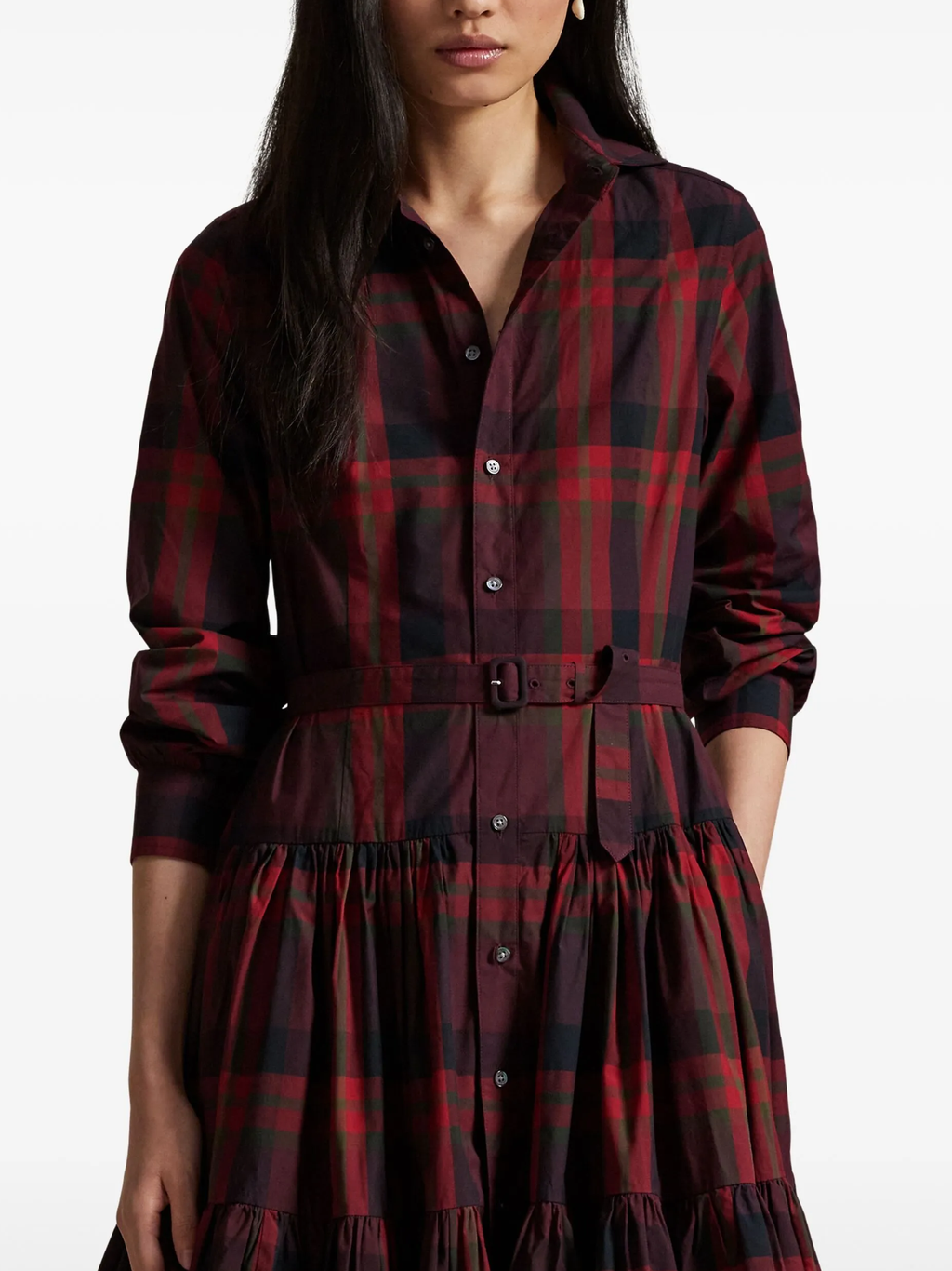 RALPH LAUREN WOMEN Plaid Tiered Shirtdress Red