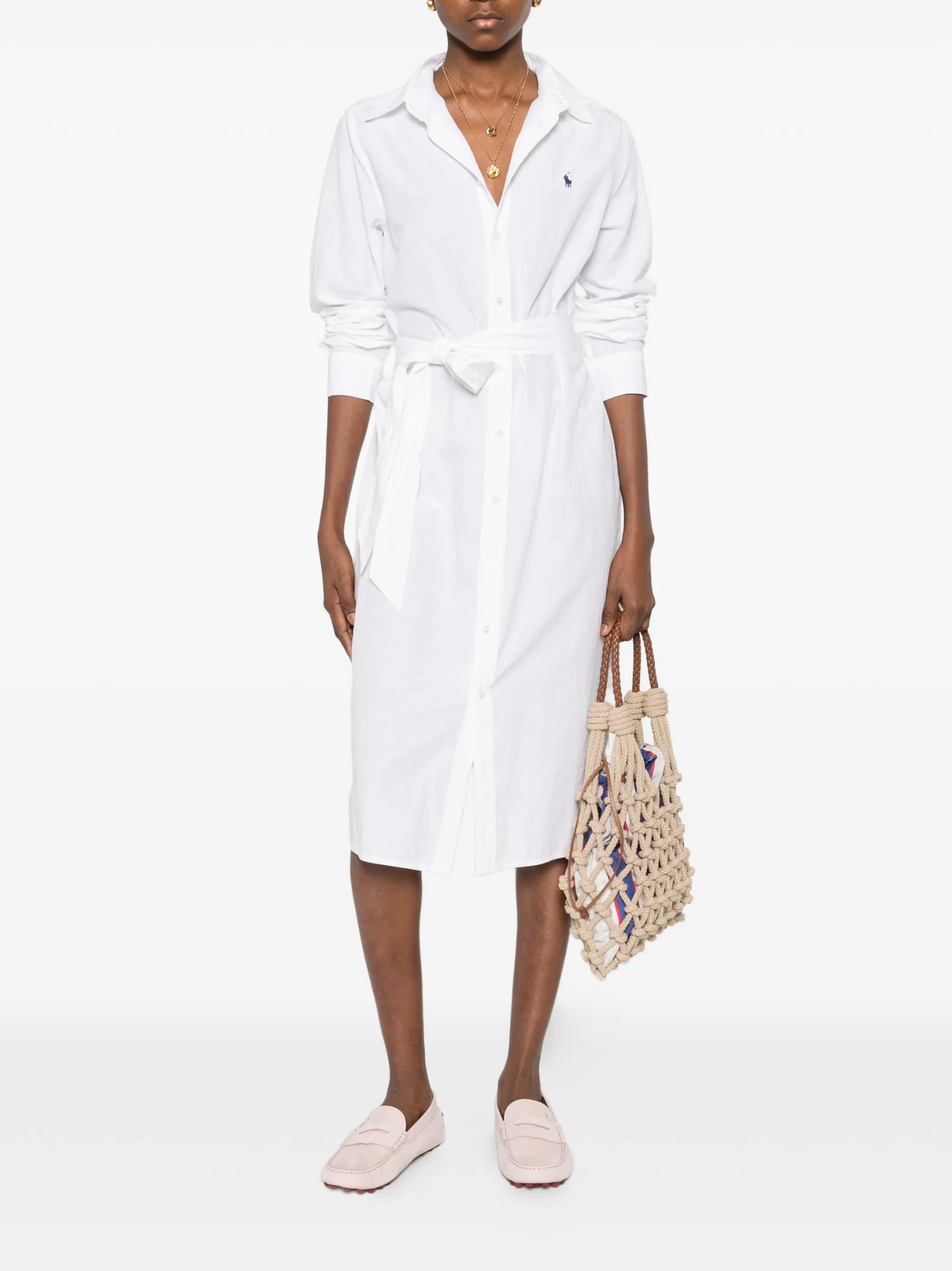 RALPH LAUREN WOMEN Cotton-Linen Belted Shirtdress White