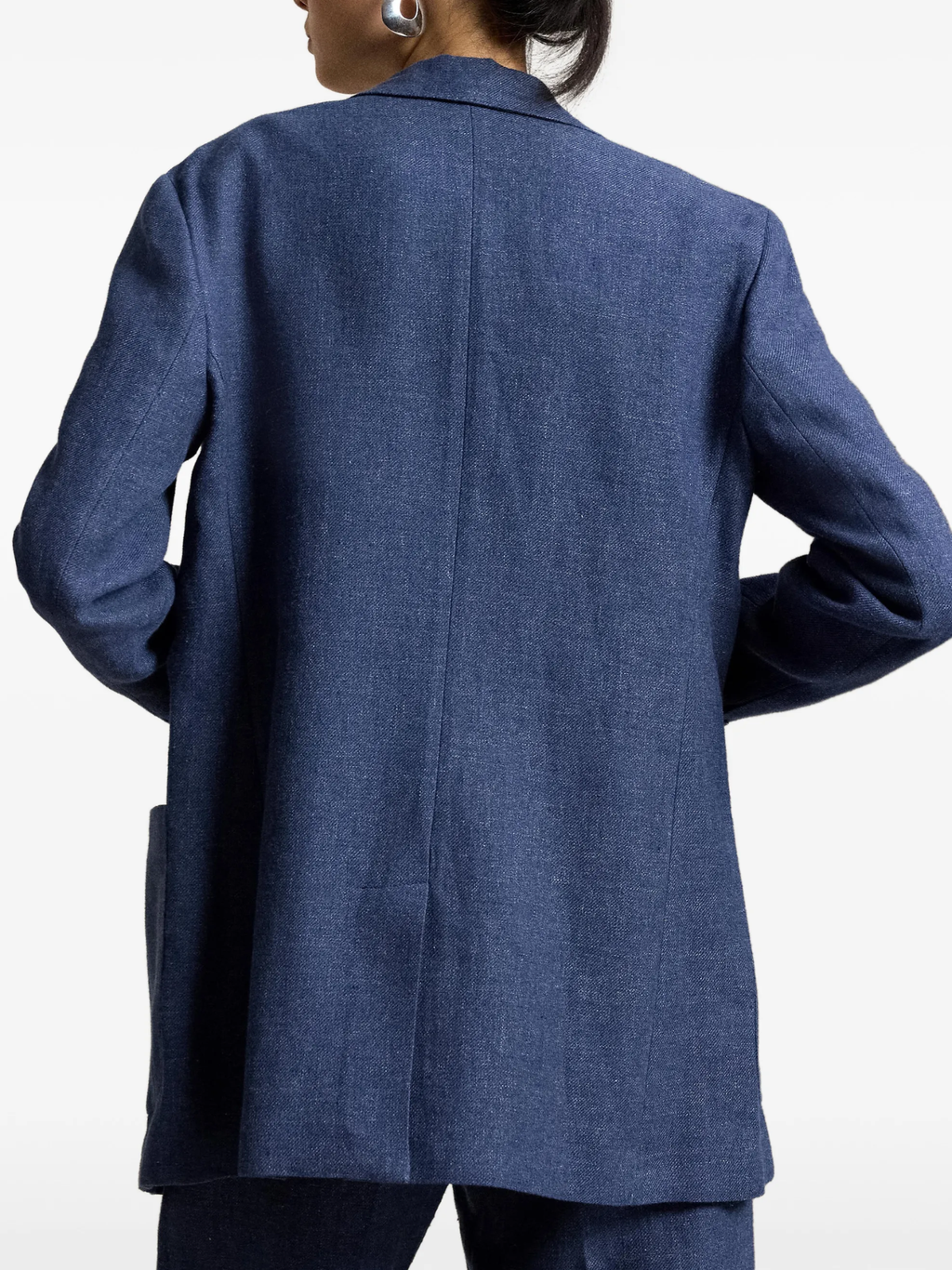 RALPH LAUREN WOMEN Single-Breasted Linen-Cotton Blazer Blue Melange