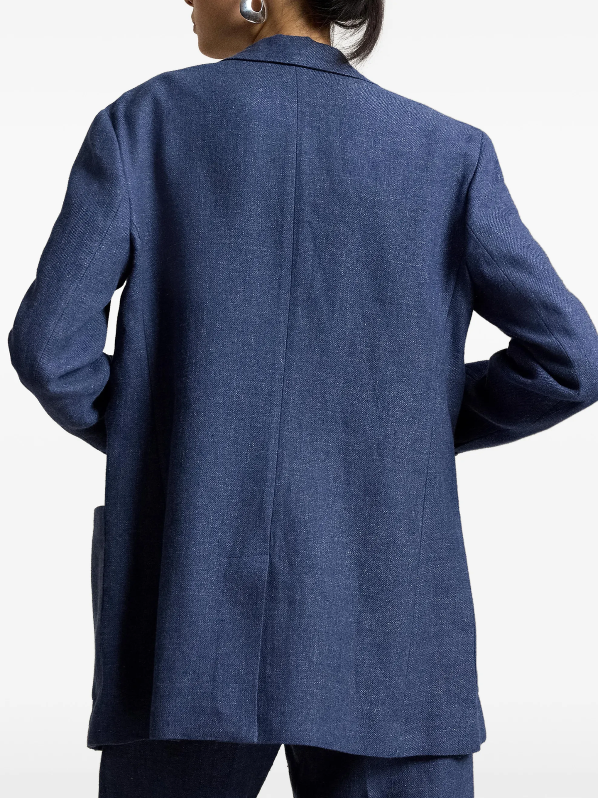 RALPH LAUREN WOMEN Single-Breasted Linen-Cotton Blazer Blue Melange