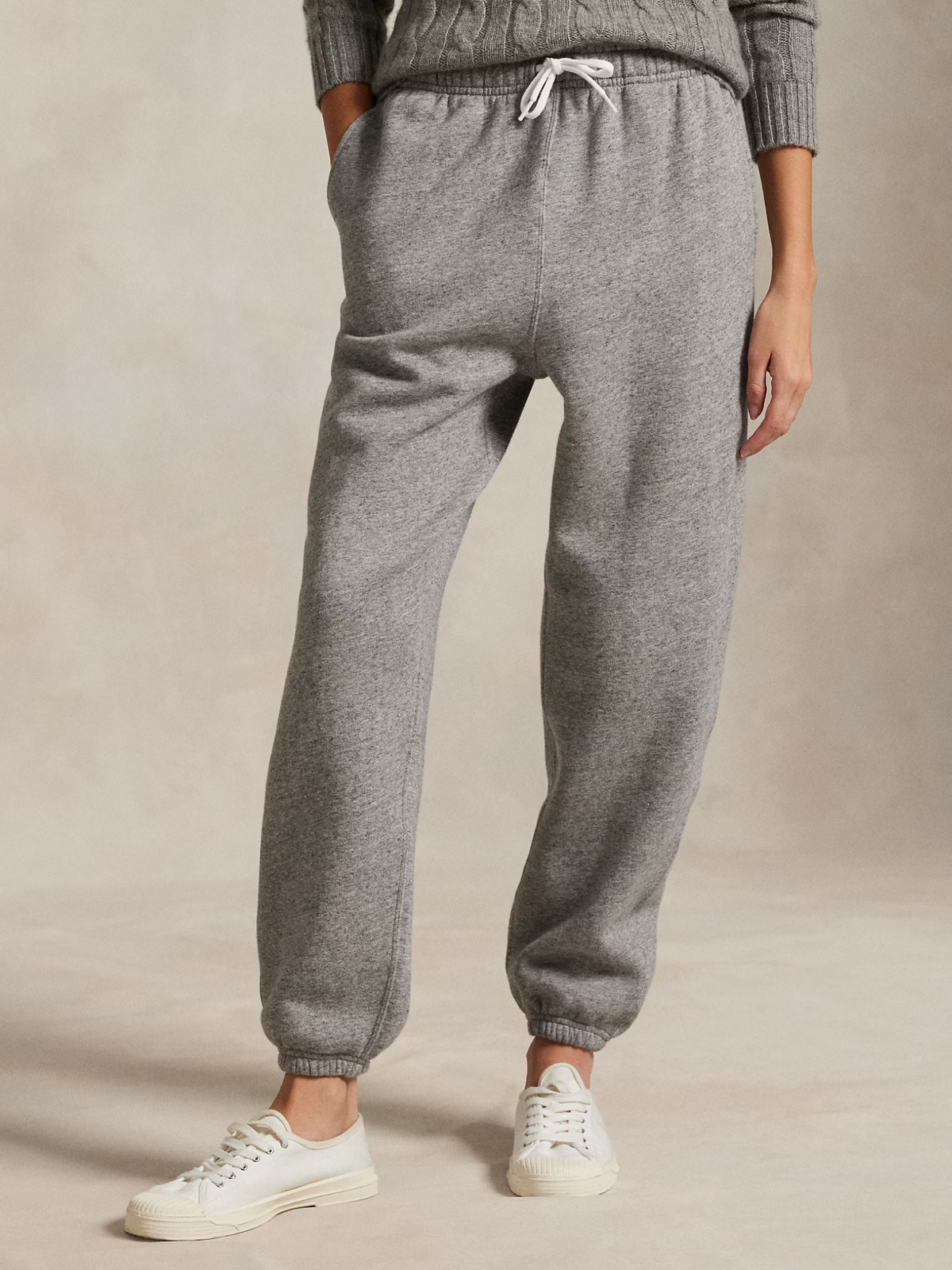 RALPH LAUREN WOMEN Fleece Drawstring Tracksuit Bottoms Dark Vintage Heather