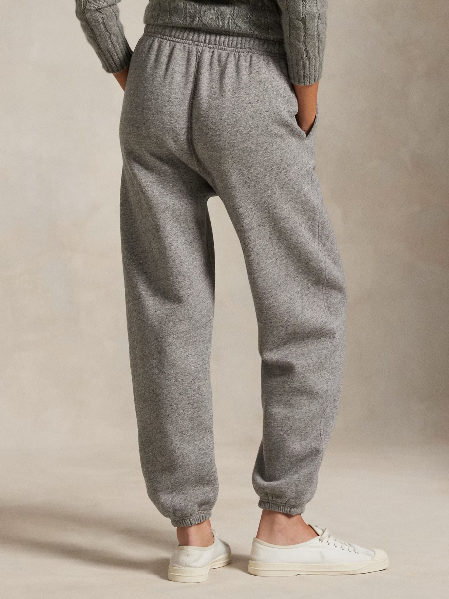 RALPH LAUREN WOMEN Fleece Drawstring Tracksuit Bottoms Dark Vintage Heather