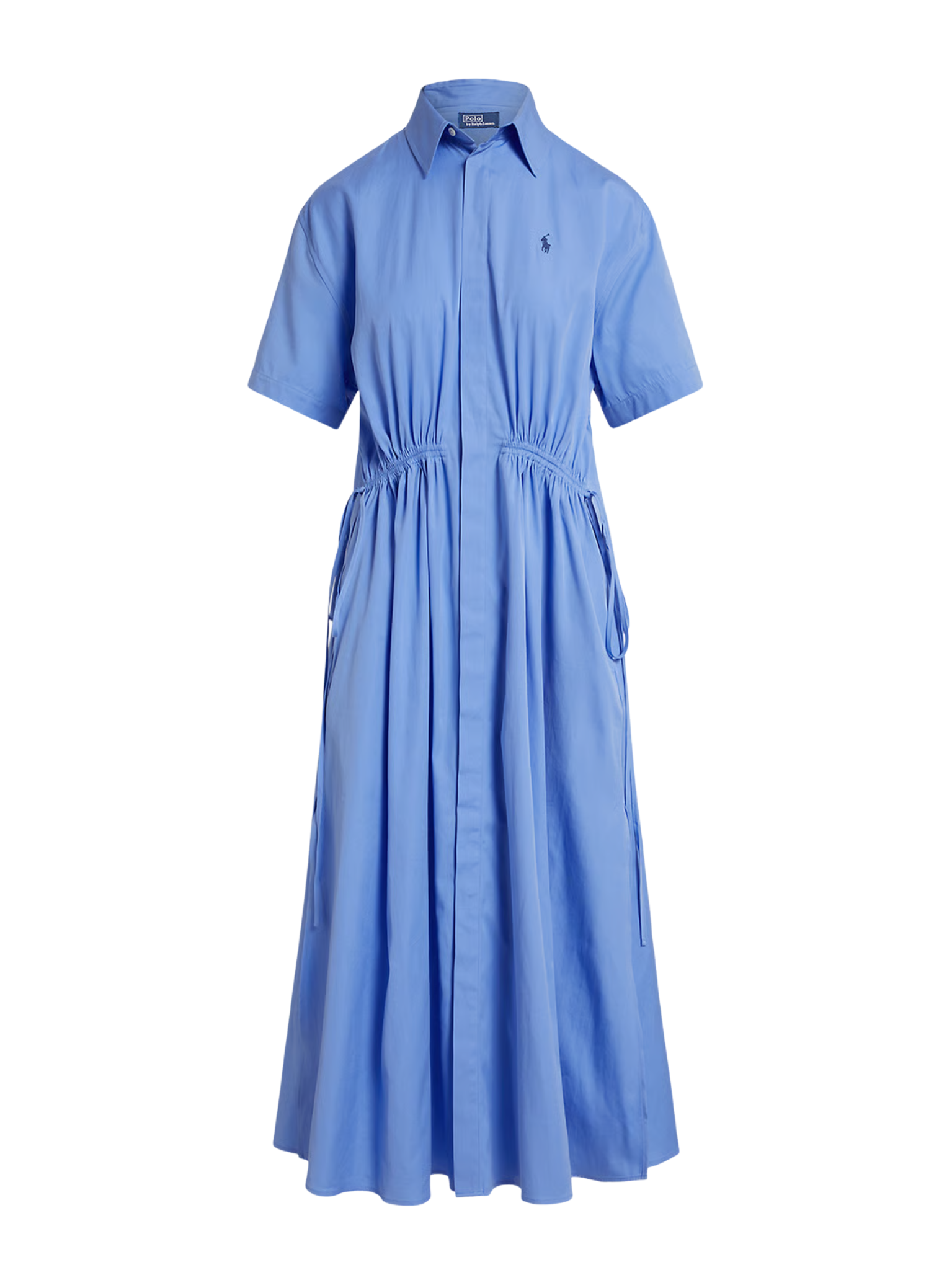 RALPH LAUREN WOMEN Cotton Drawcord Maxi Shirtdress Classic Medium Blue