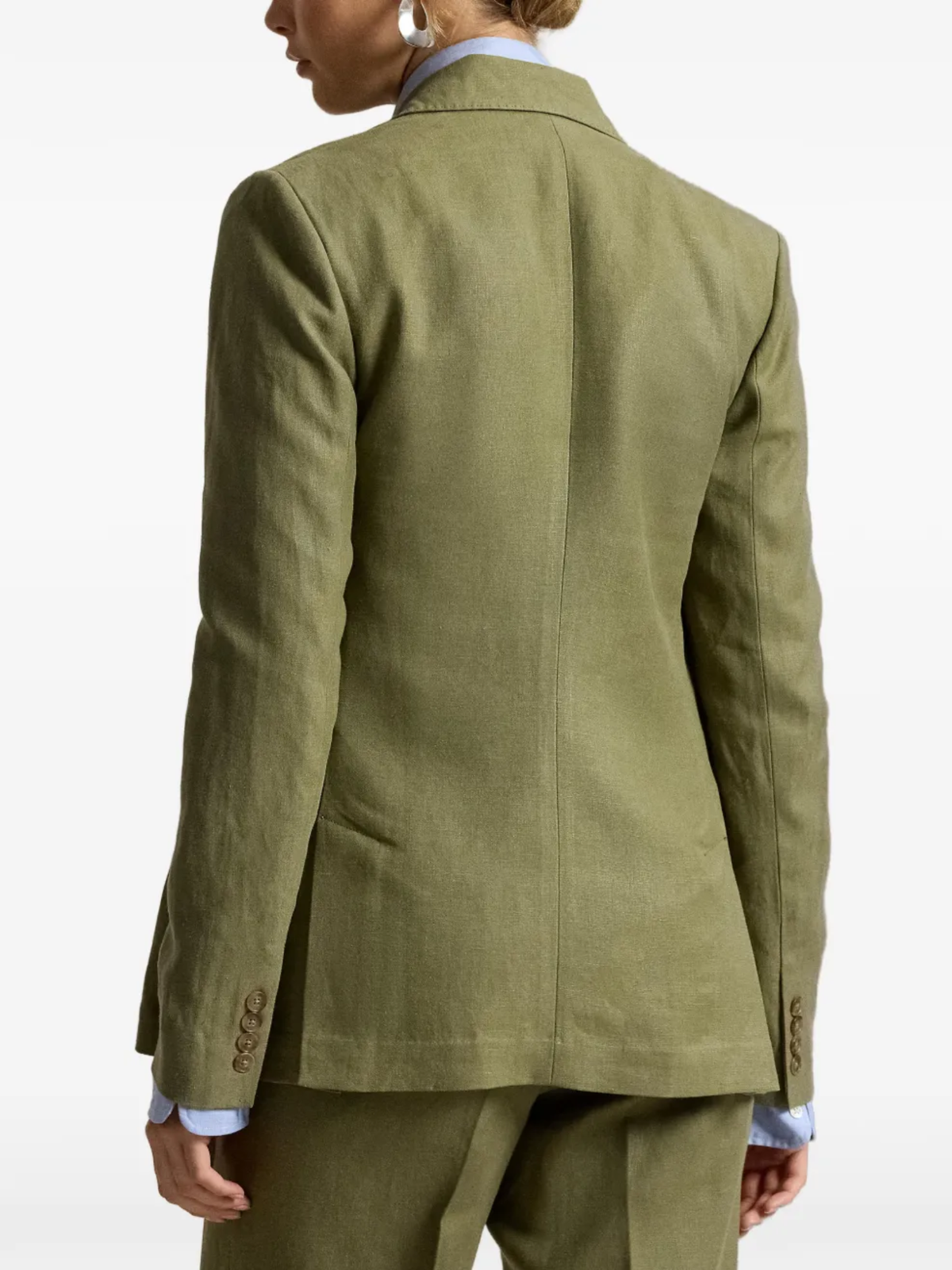 RALPH LAUREN WOMEN Double-breasted Hemp-linen Blazer Sage Green