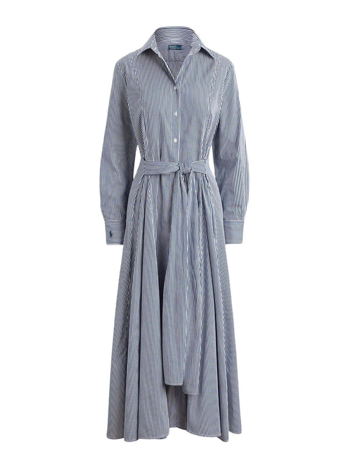 RALPH LAUREN WOMEN Striped Cotton Tie-waist Shirtdress White/Fall Royal