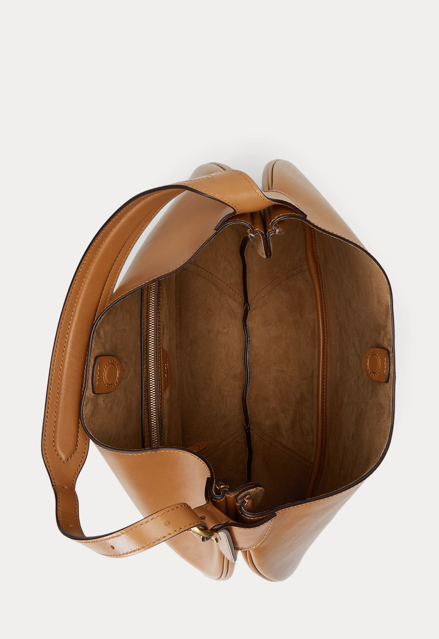 RALPH LAUREN WOMEN Polo ID Calfskin Large Shoulder Bag Tan