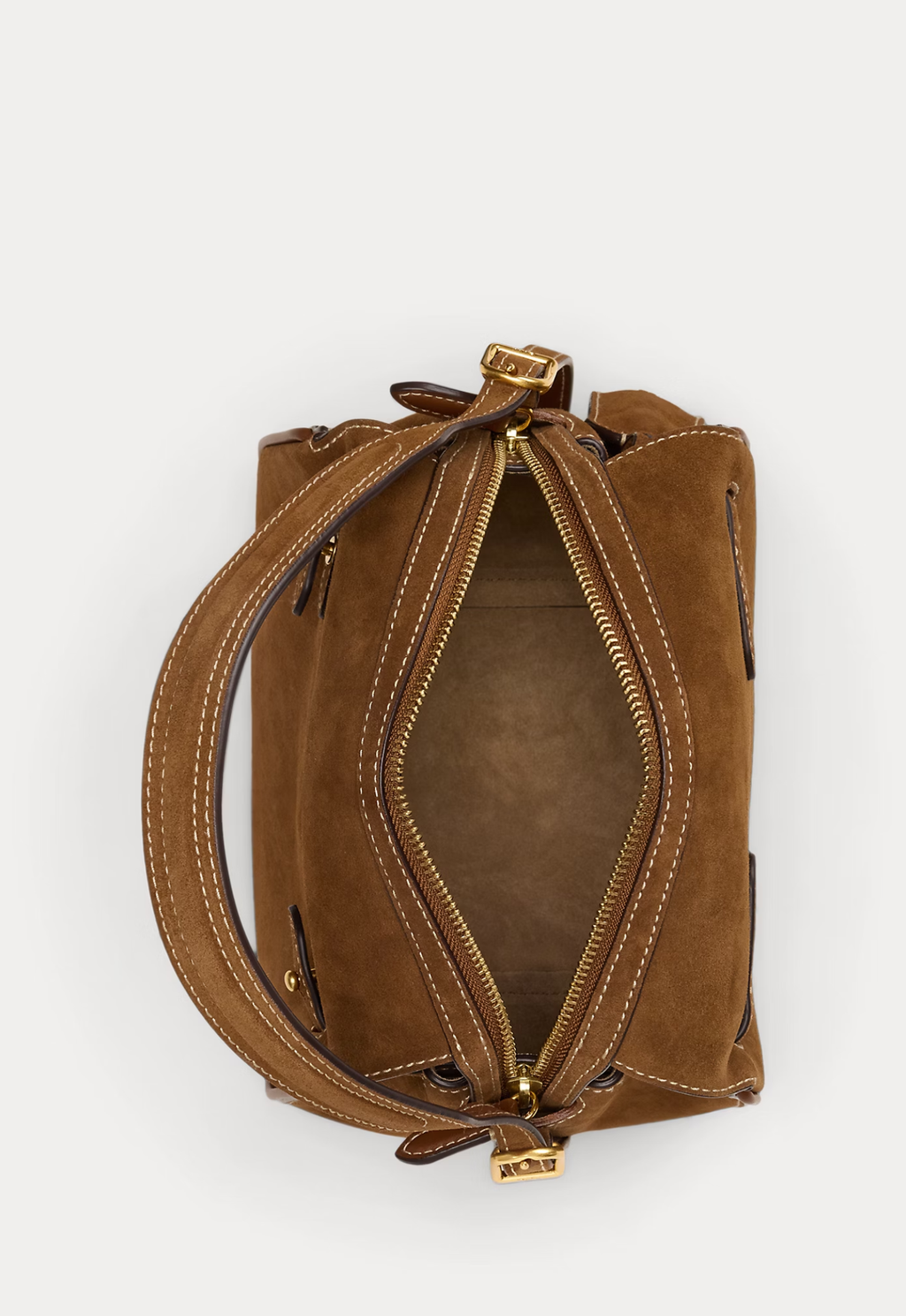 RALPH LAUREN WOMEN Polo ID Suede Mini Satchel Cinnamon/Cuoio