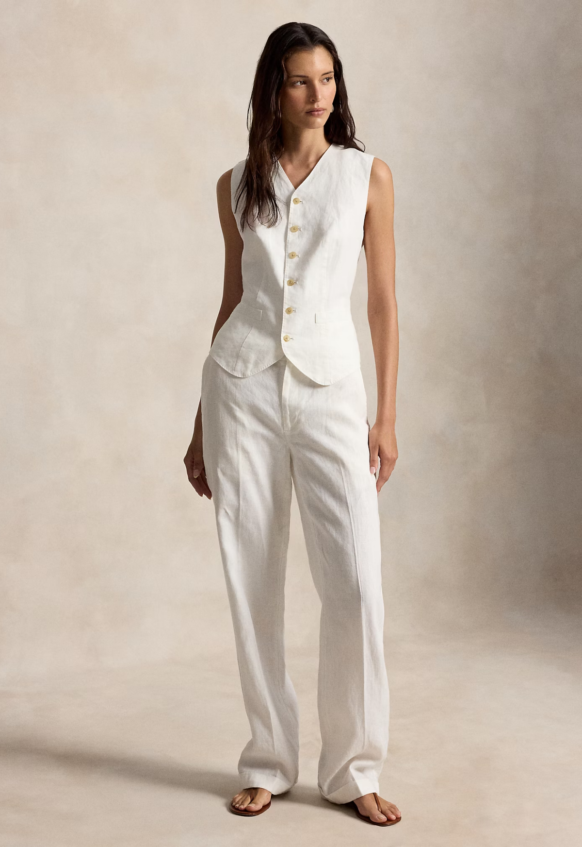 RALPH LAUREN WOMENS Buttoned Linen Waistcoat Nevis