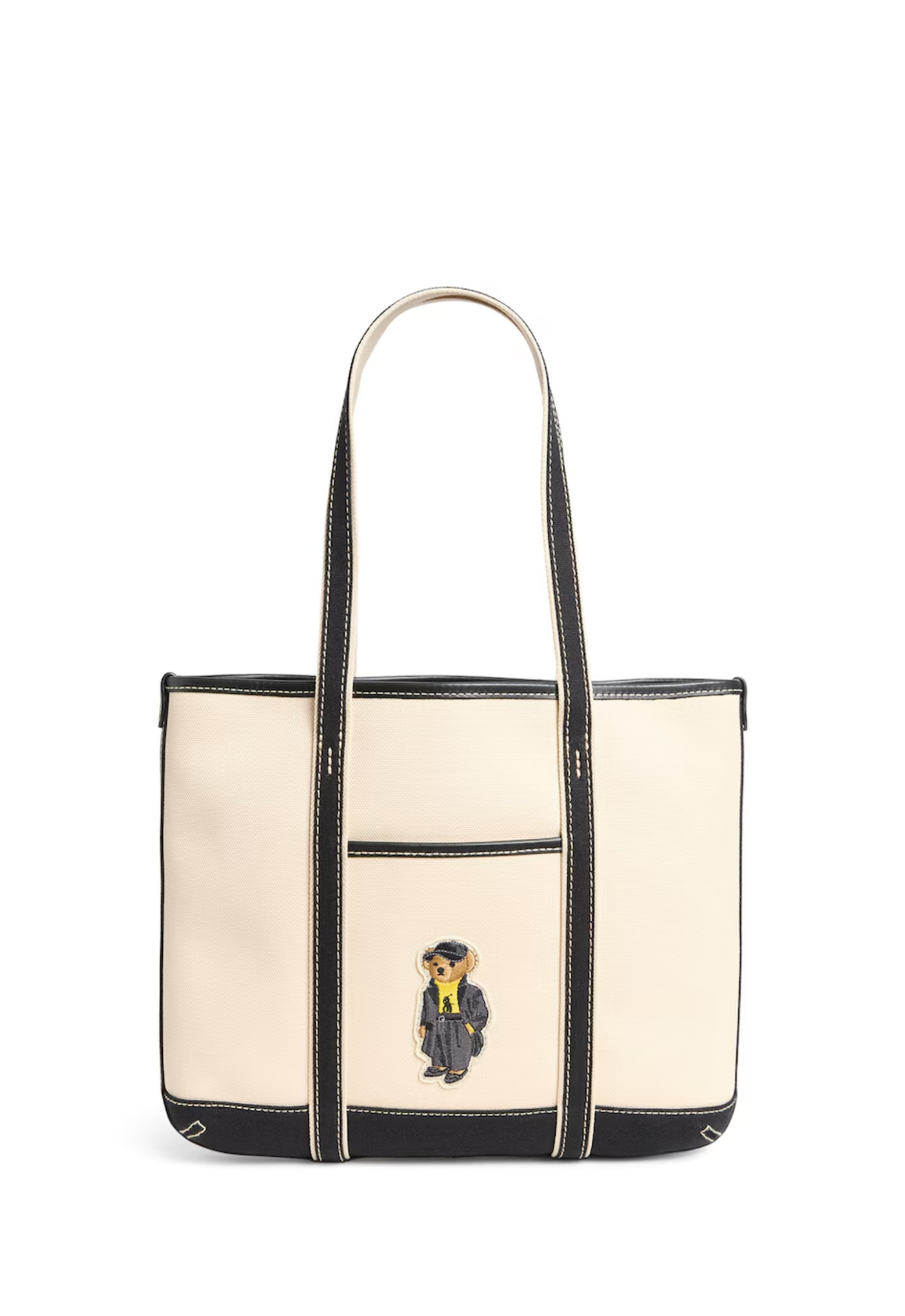 RALPH LAUREN WOMEN Polo Bear Canvas Small Shopper Tote Ecru/Black