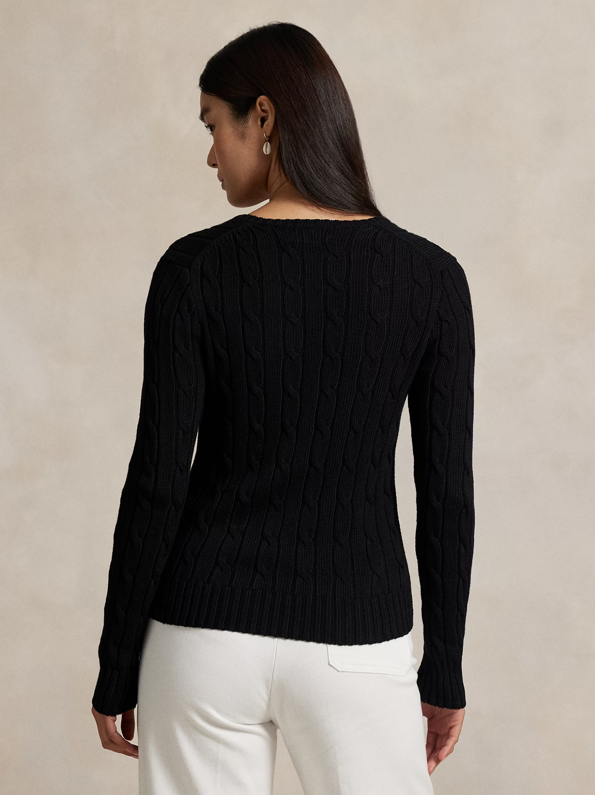 RALPH LAUREN WOMEN Cable-Knit Cotton V-Neck Jumper Polo Black