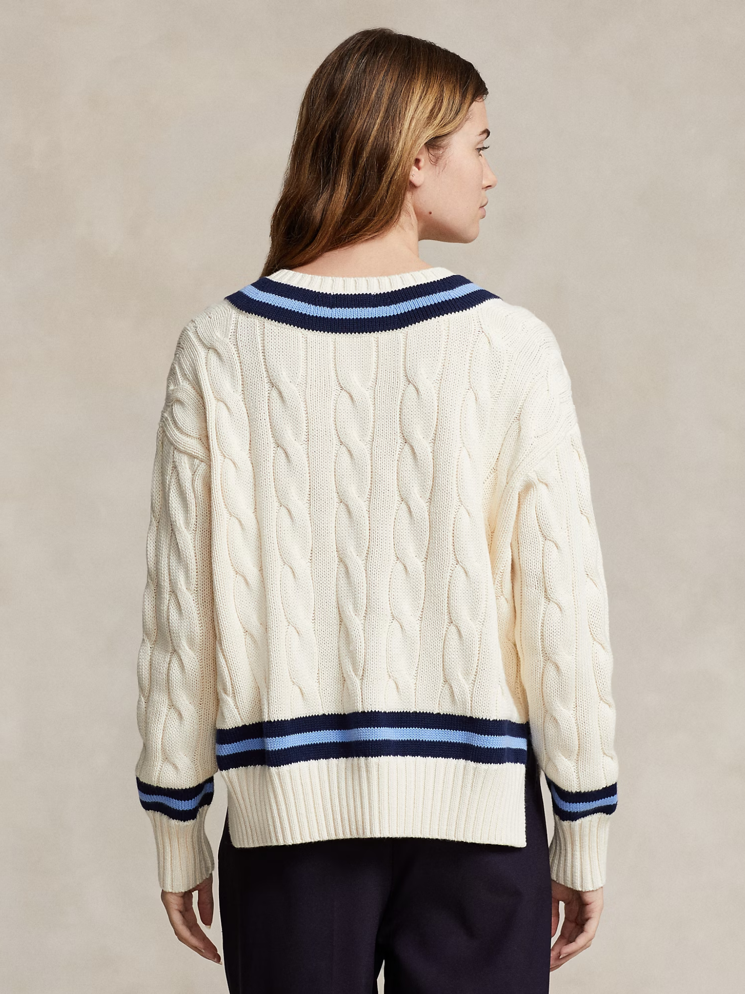 RALPH LAUREN WOMEN The Iconic Cricket Jumper Cream/Navy Stripe