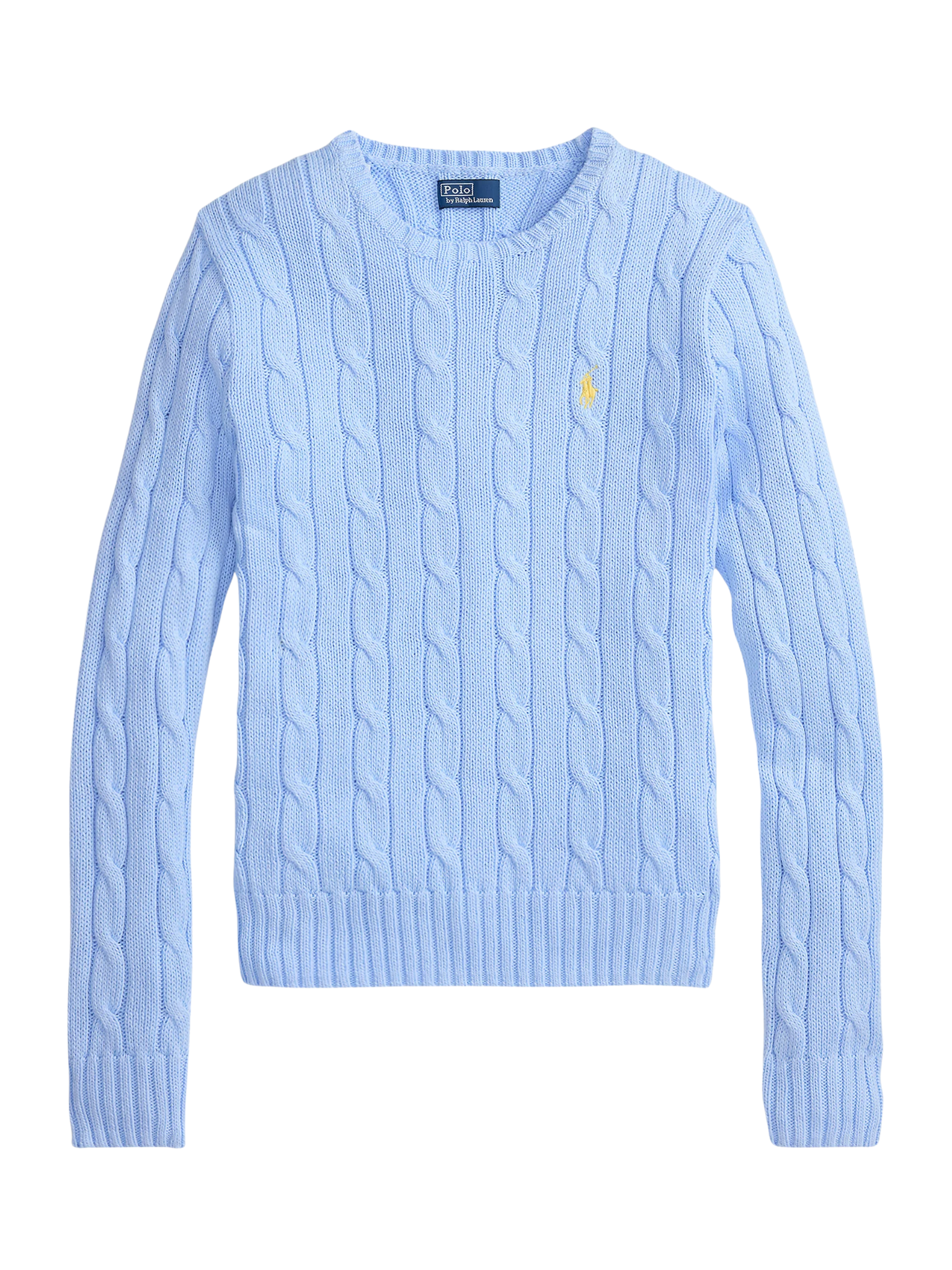 RALPH LAUREN WOMEN Cable-knit Cotton Crewneck Sweater Baby Blue