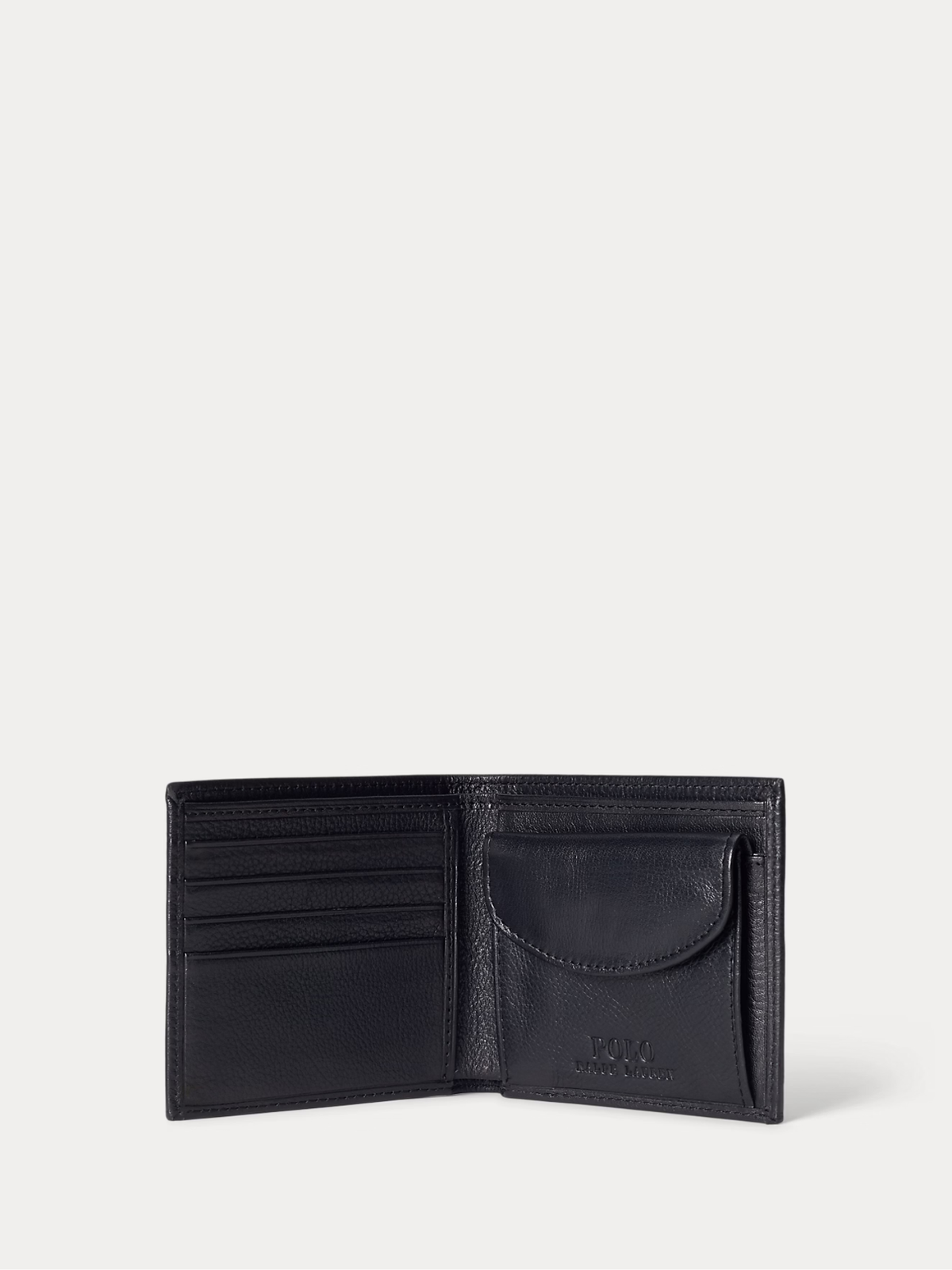 RALPH LAUREN Pebbled Leather Billfold Coin Wallet Black