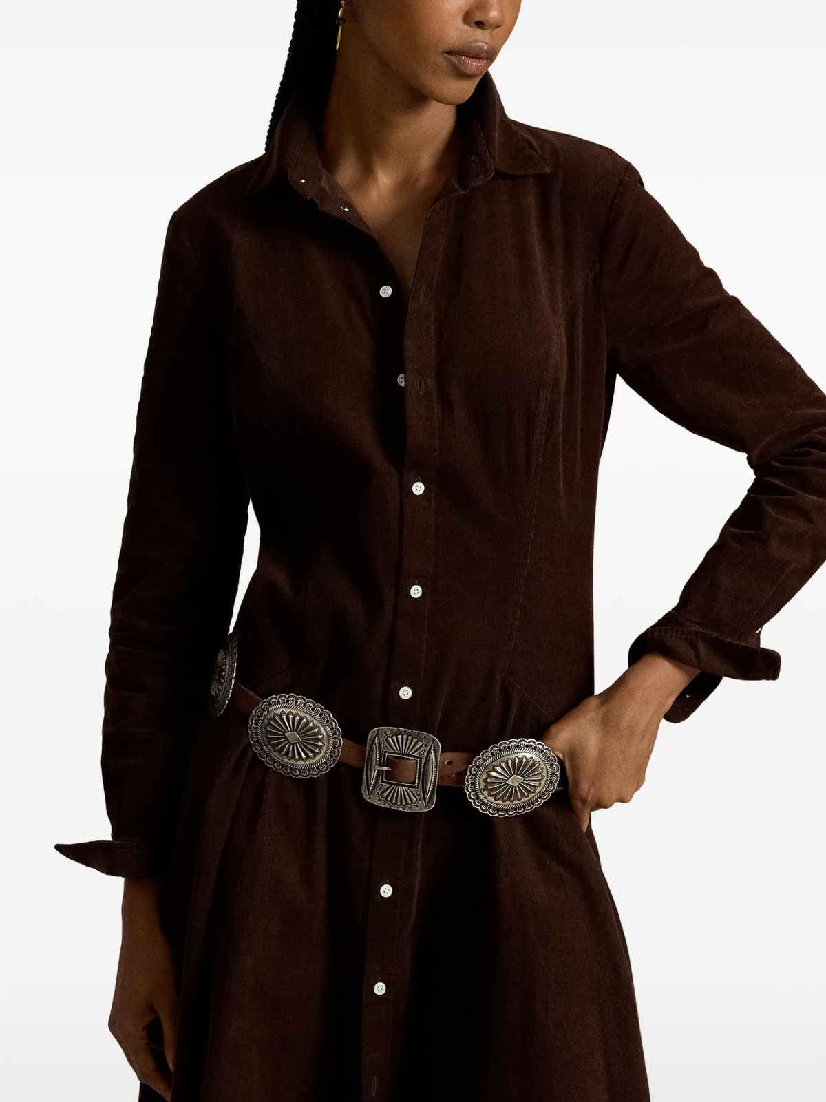 RALPH LAUREN WOMEN Corduroy A-line Shirtdress Dark Brown