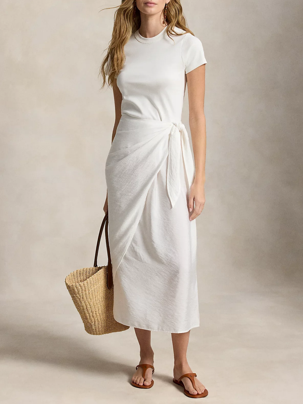 RALPH LAUREN WOMEN Faux-Wrap Tee Dress White